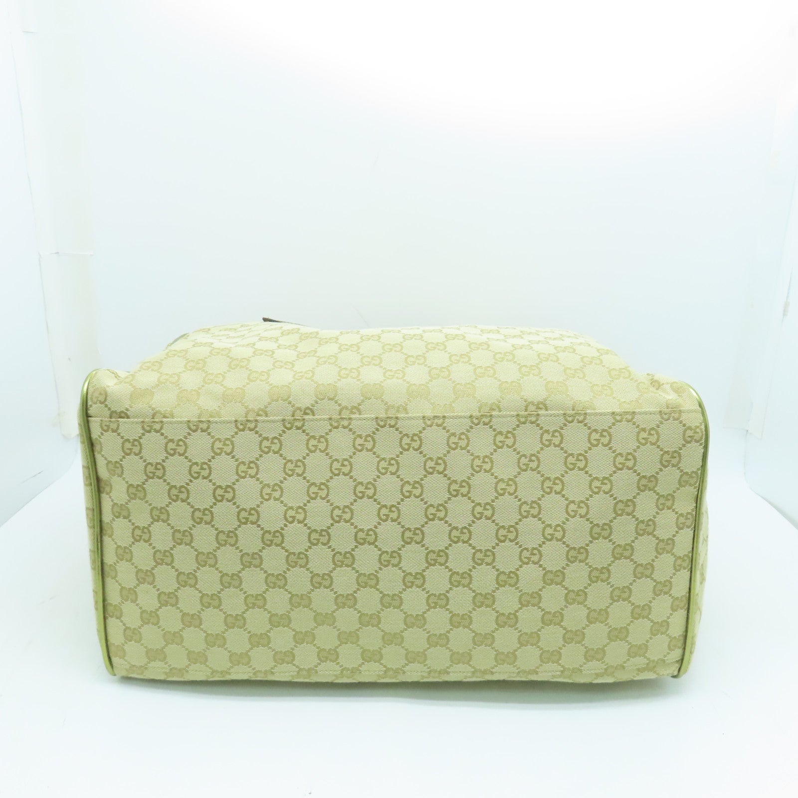 GUCCI 帆布Boston Bag金扣波士頓包淺褐色/金色