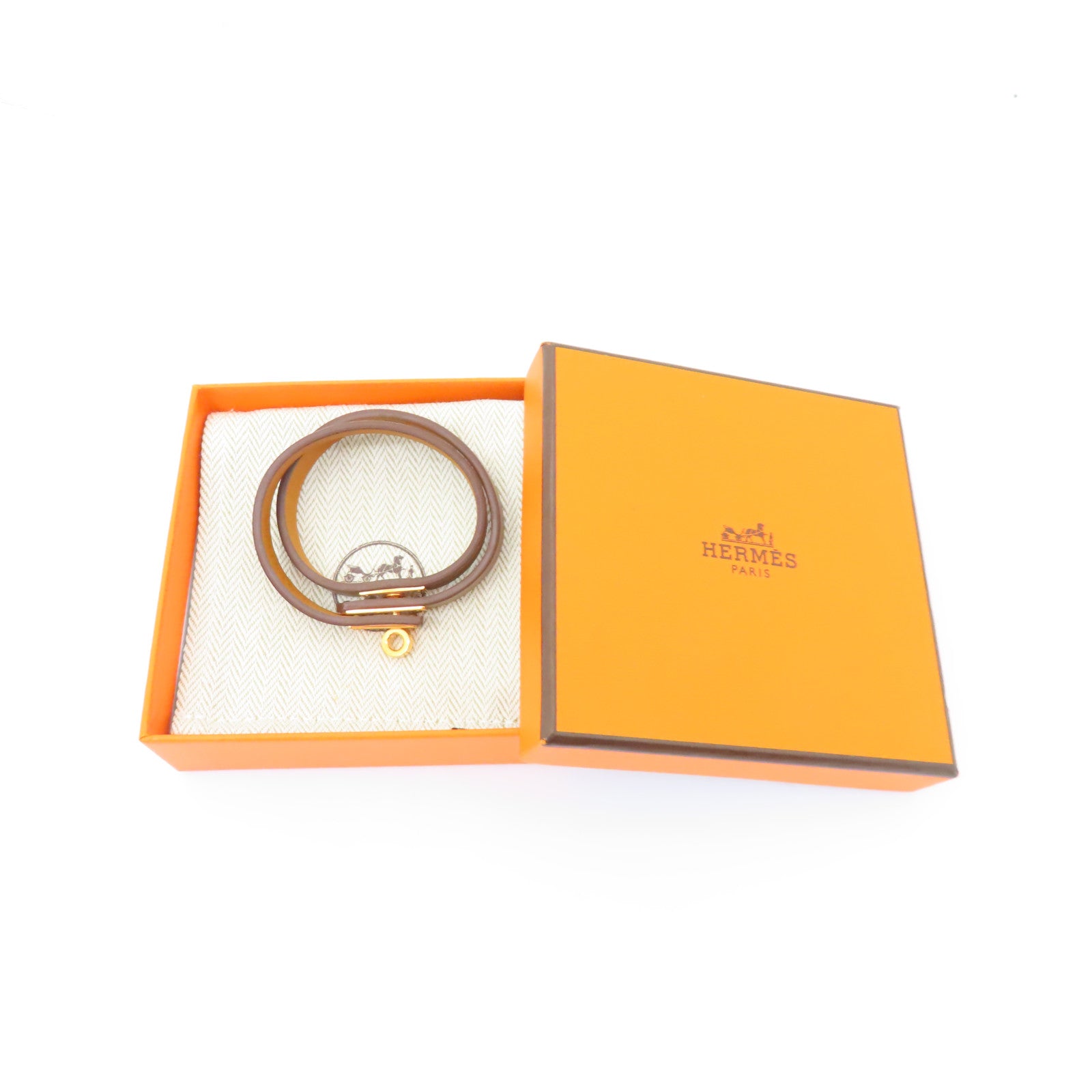 HERMES Swift皮革Mini Kelly Double Tour金扣手鏈Etain灰色