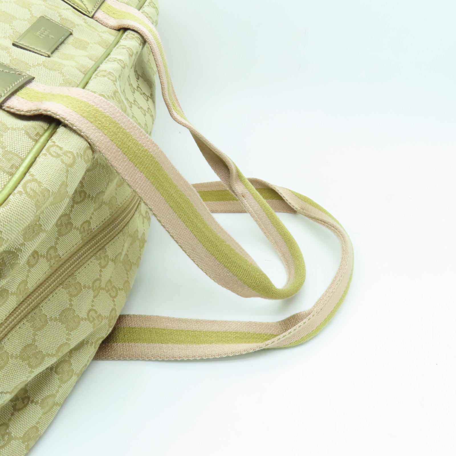 GUCCI 帆布Boston Bag金扣波士頓包淺褐色/金色
