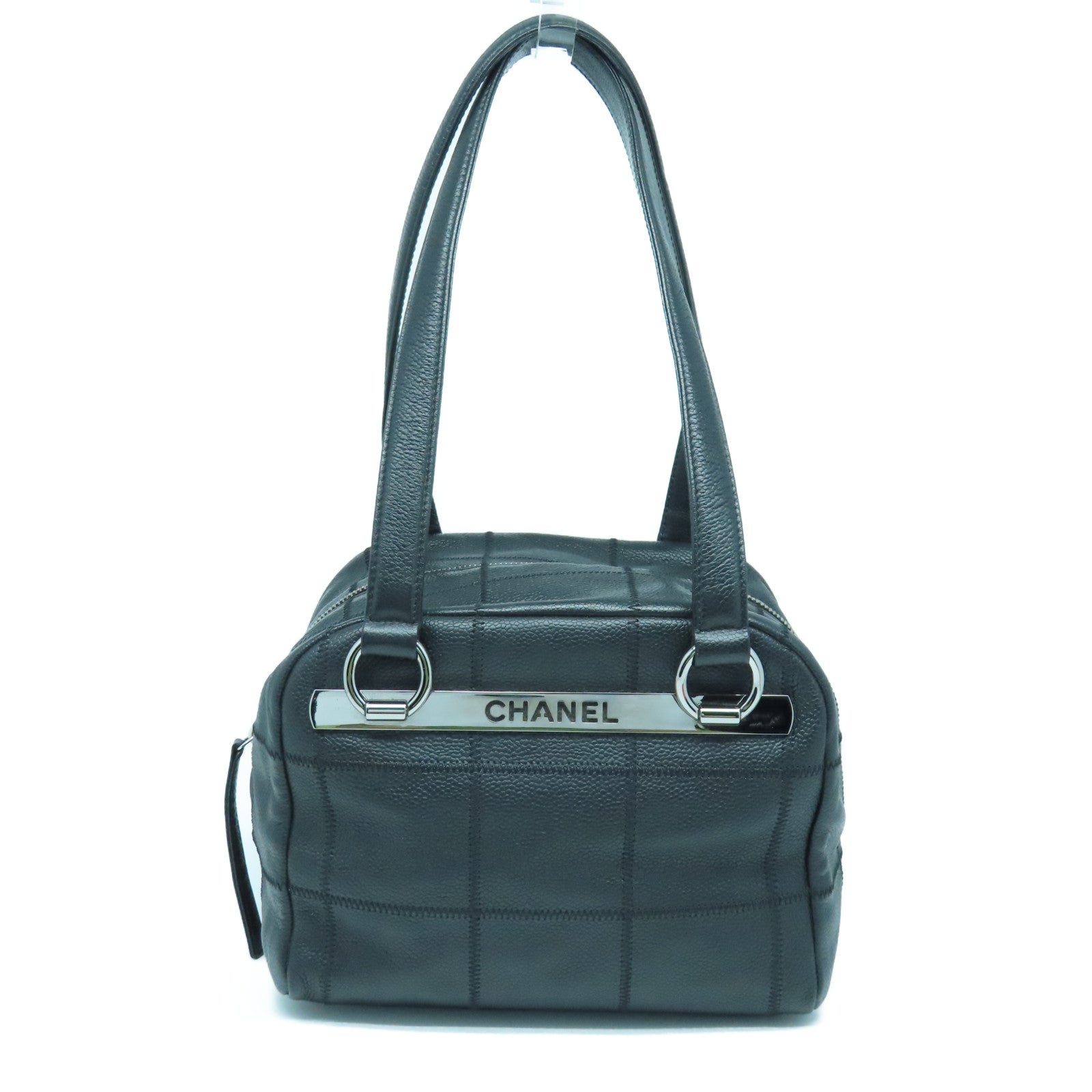 CHANEL 牛皮皮革Shoulder Bag銀扣肩背袋黑色