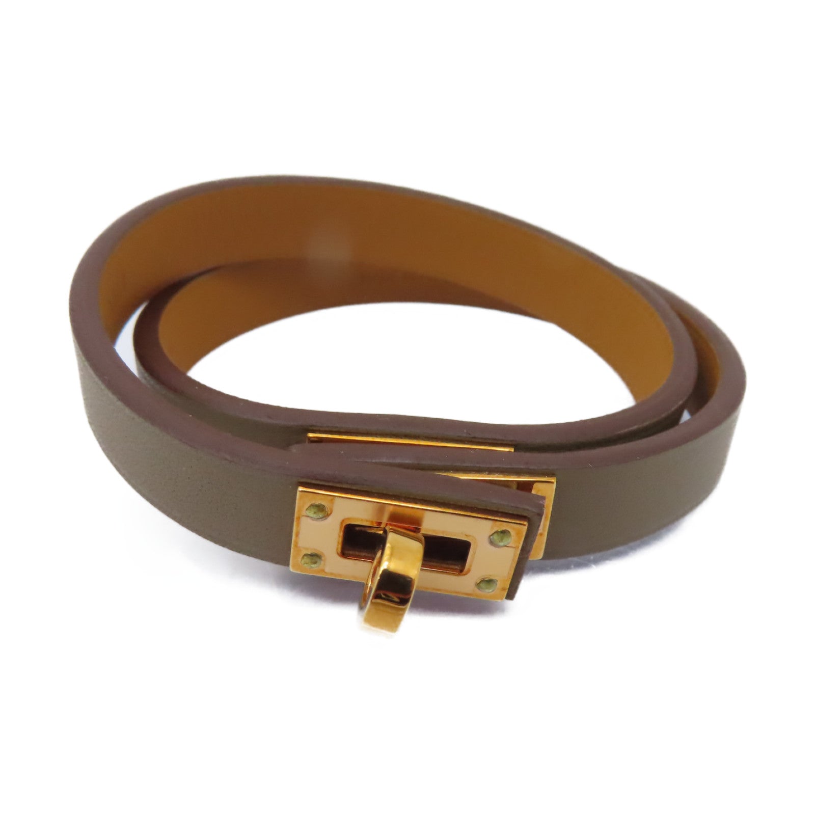 HERMES Swift皮革Mini Kelly Double Tour金扣手鏈Etain灰色