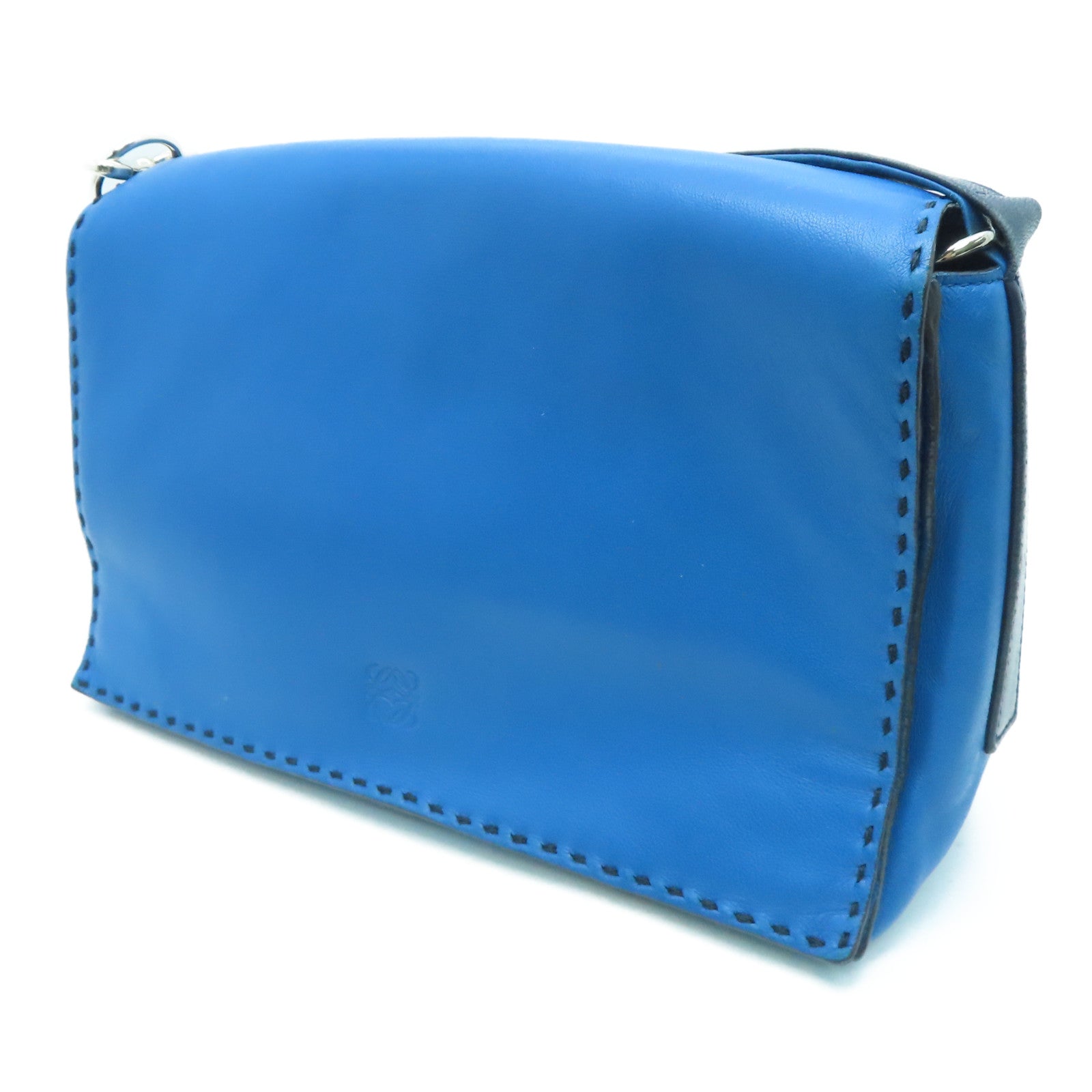 LOEWE 【激減優惠】羊皮皮革Shoulder Bag銀扣肩背袋藍色