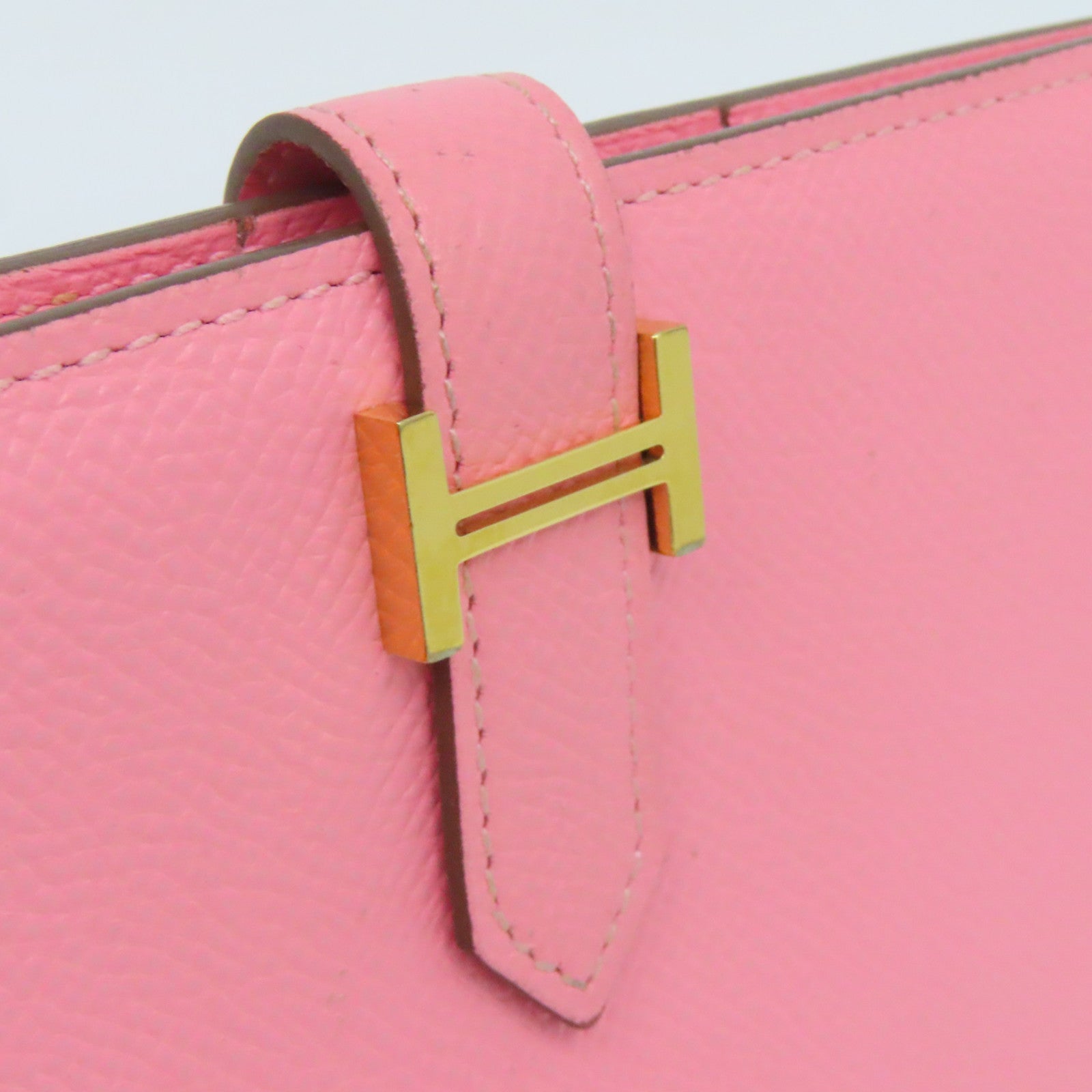 HERMES Epsom皮革Bearn金扣长钱包Pink粉红色