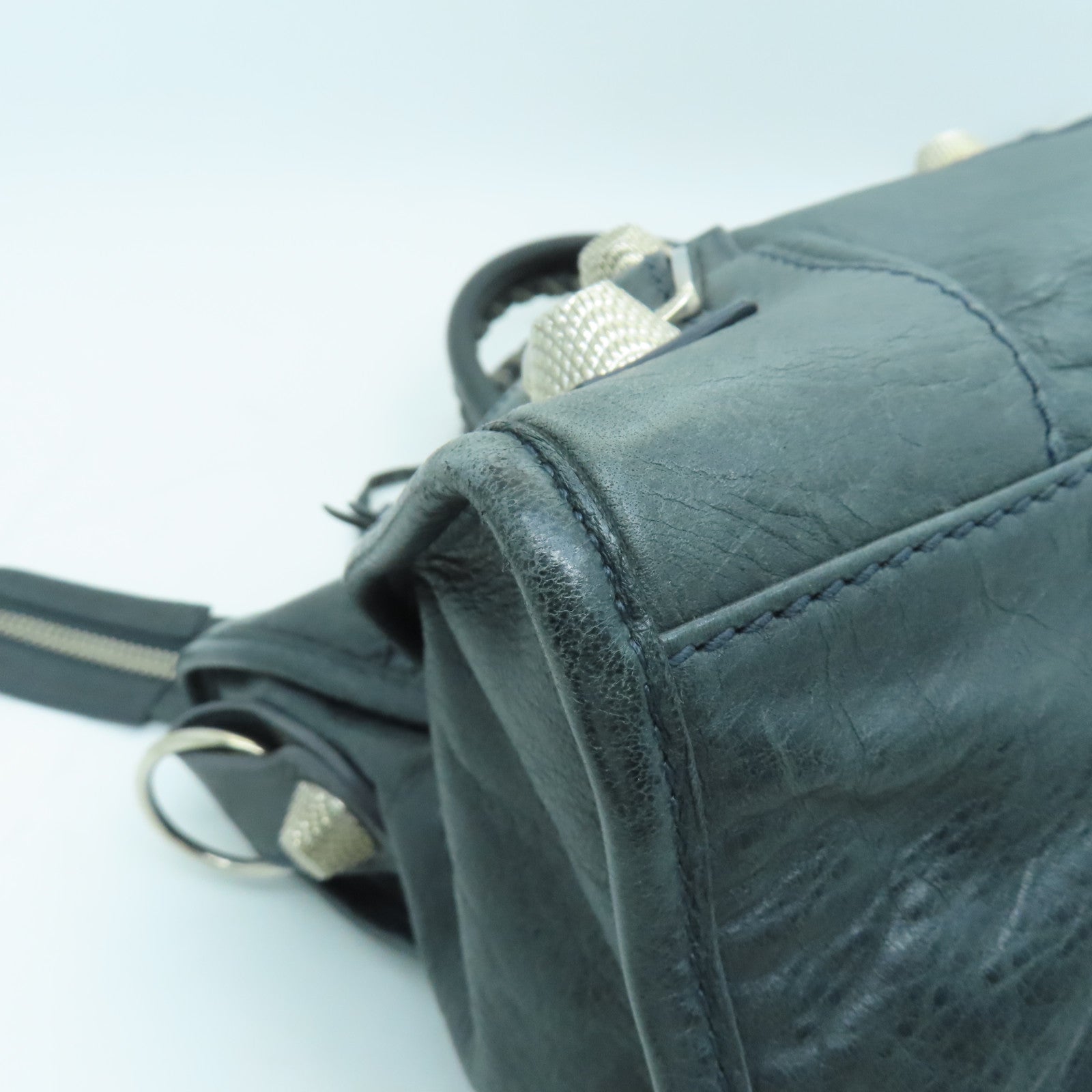BALENCIAGA 牛皮皮革Giant Part Time銀扣手挽肩背兩用袋灰色