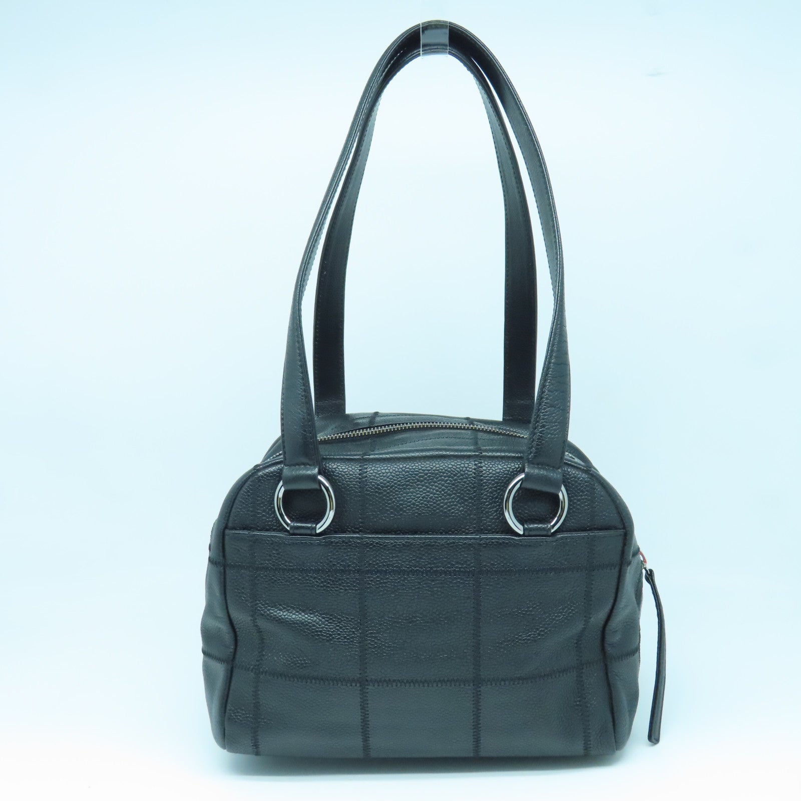 CHANEL 牛皮皮革Shoulder Bag銀扣肩背袋黑色
