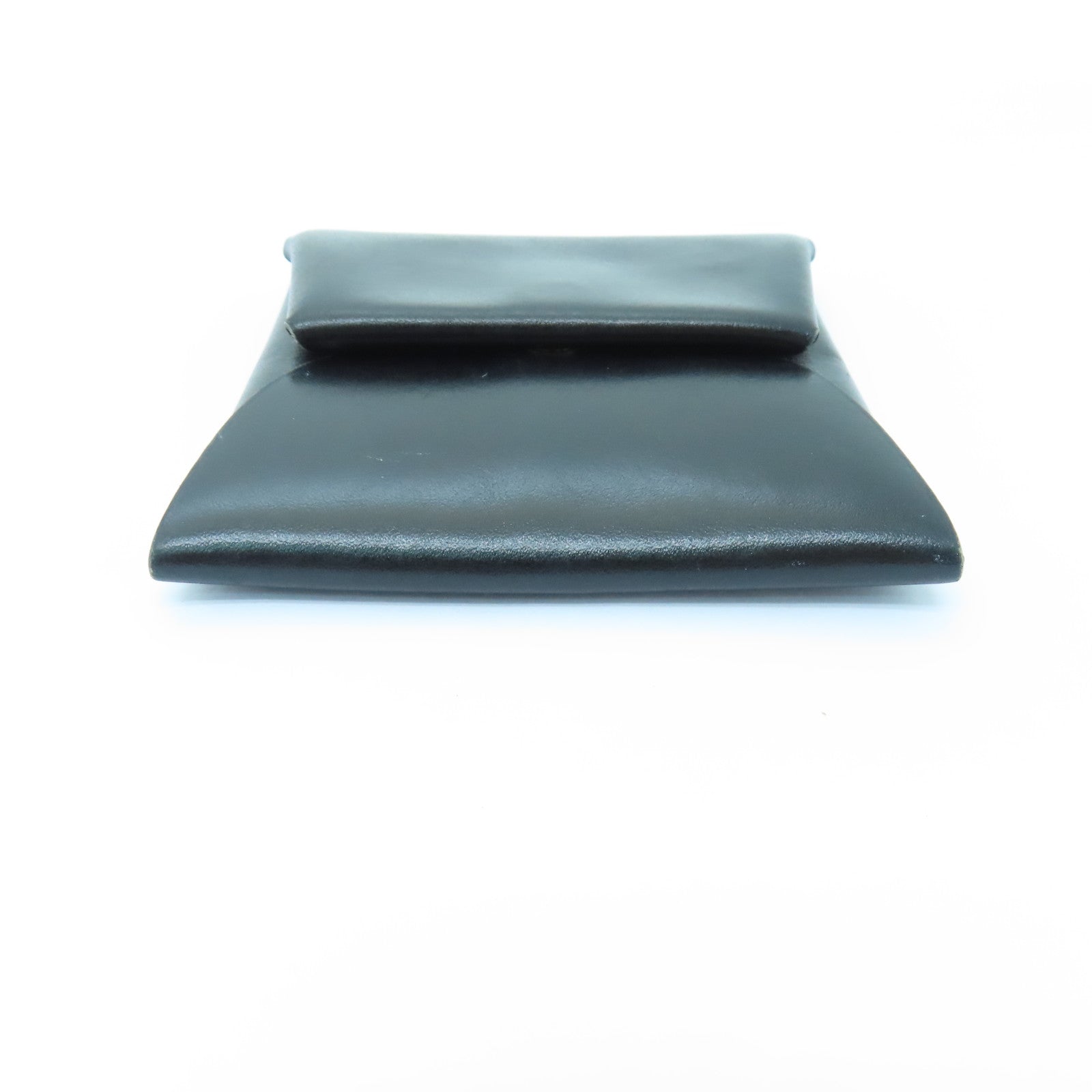 HERMES Box Calf皮革Calvi銀扣零錢包Noir黑色