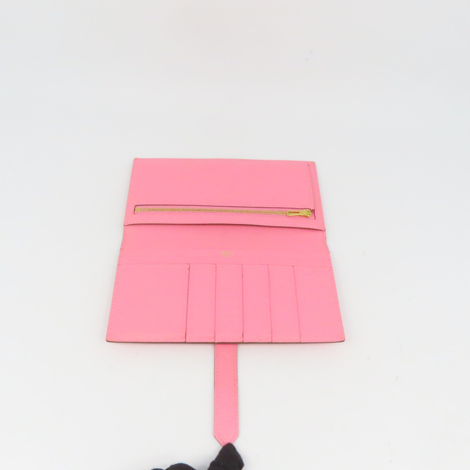 HERMES Epsom皮革Bearn金扣长钱包Pink粉红色