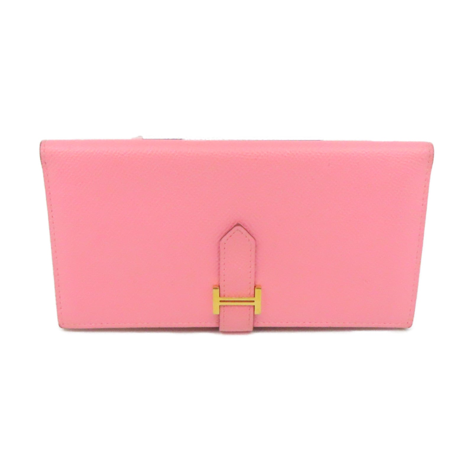 HERMES Epsom皮革Bearn金扣长钱包Pink粉红色