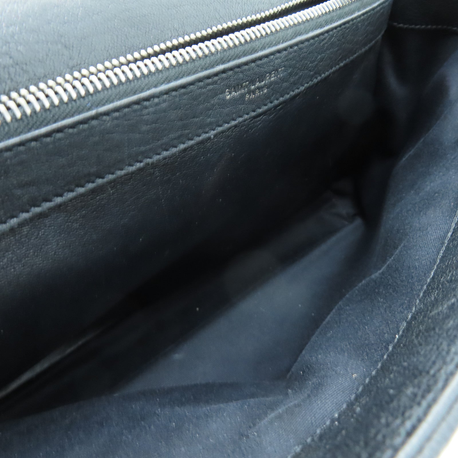 SAINT LAURENT 斜紋牛皮皮革College Bag銀扣手挽肩背兩用袋黑色