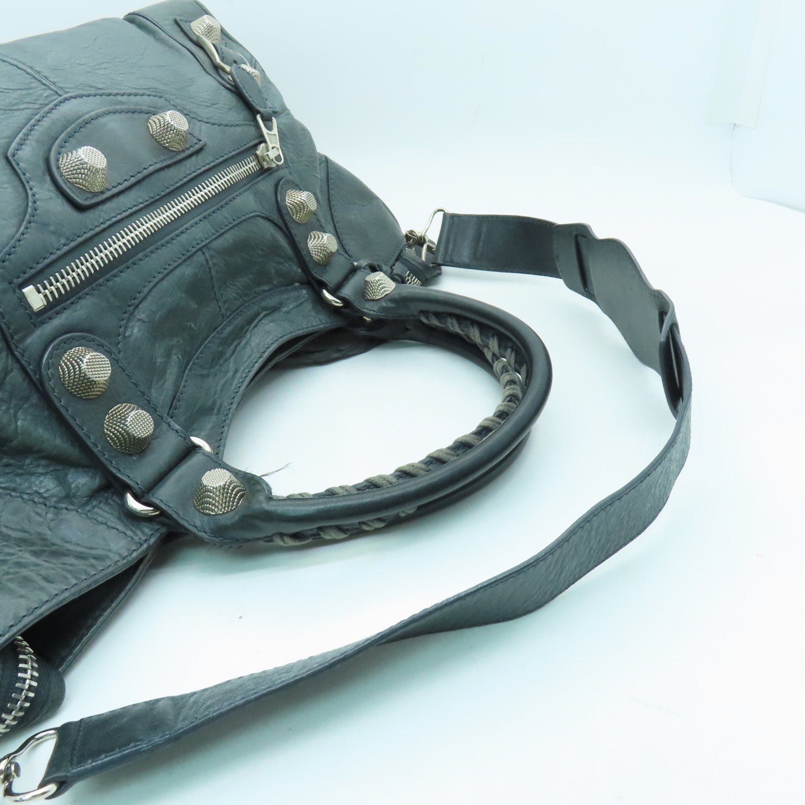 BALENCIAGA 牛皮皮革Giant Part Time銀扣手挽肩背兩用袋灰色