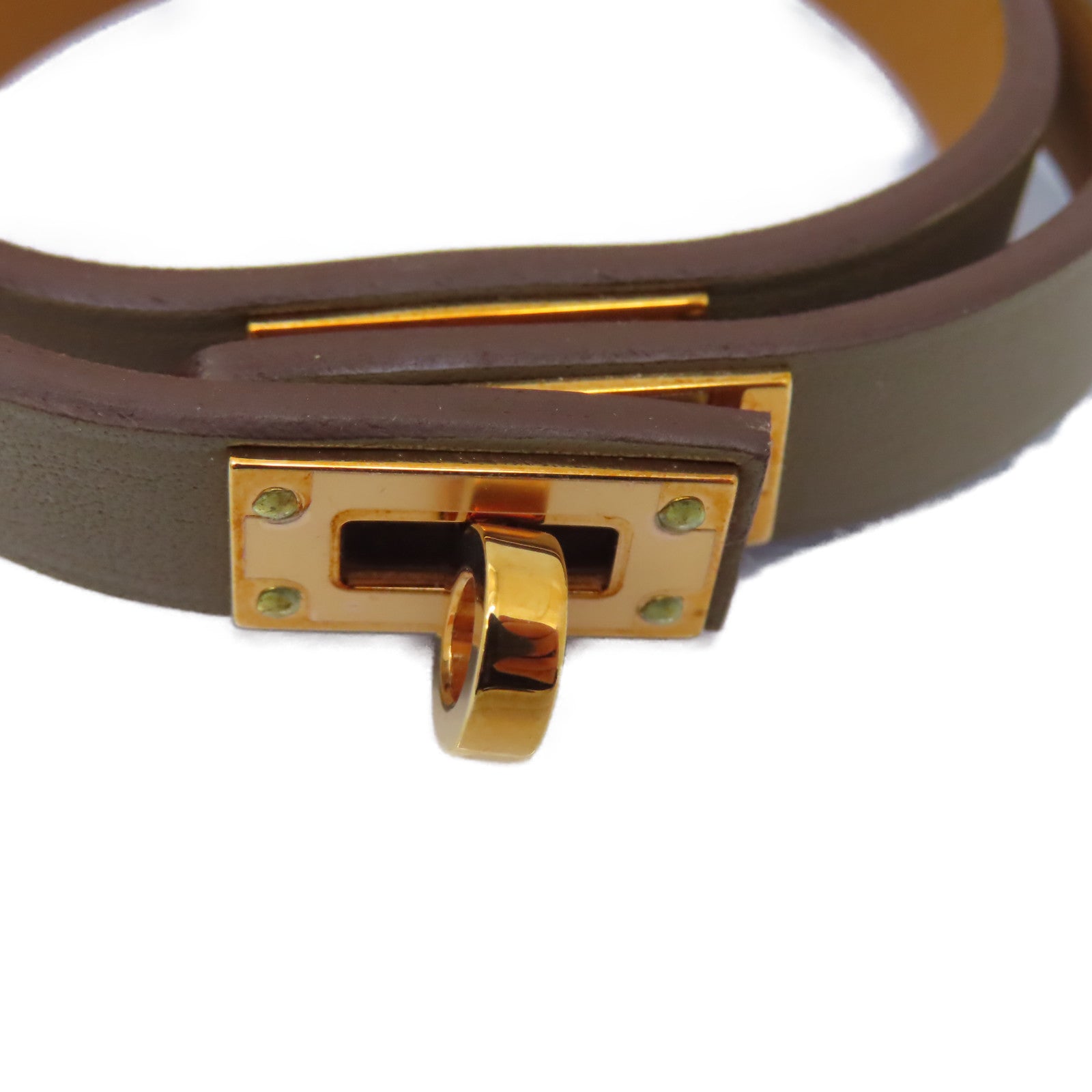 HERMES Swift皮革Mini Kelly Double Tour金扣手鏈Etain灰色