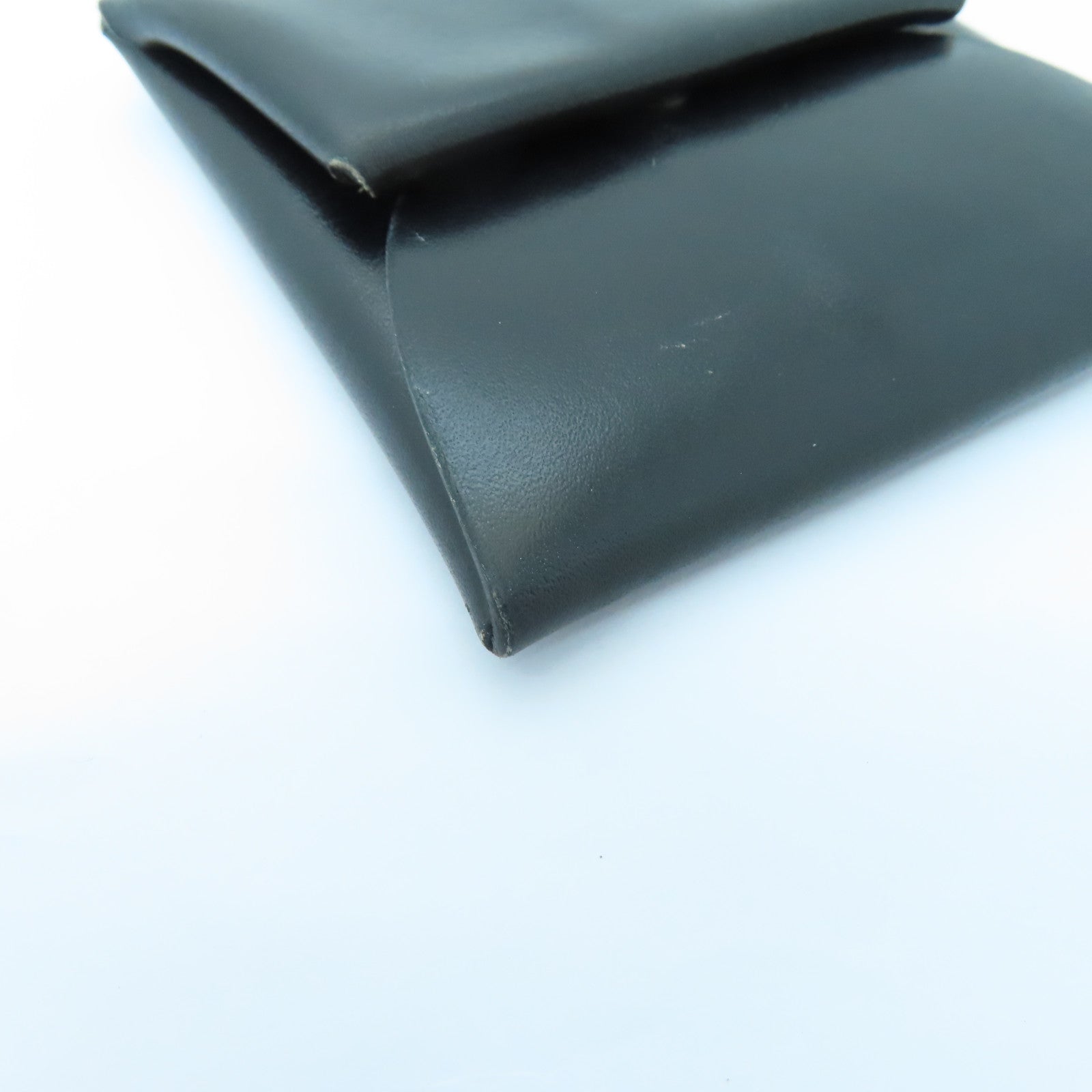 HERMES Box Calf皮革Calvi銀扣零錢包Noir黑色