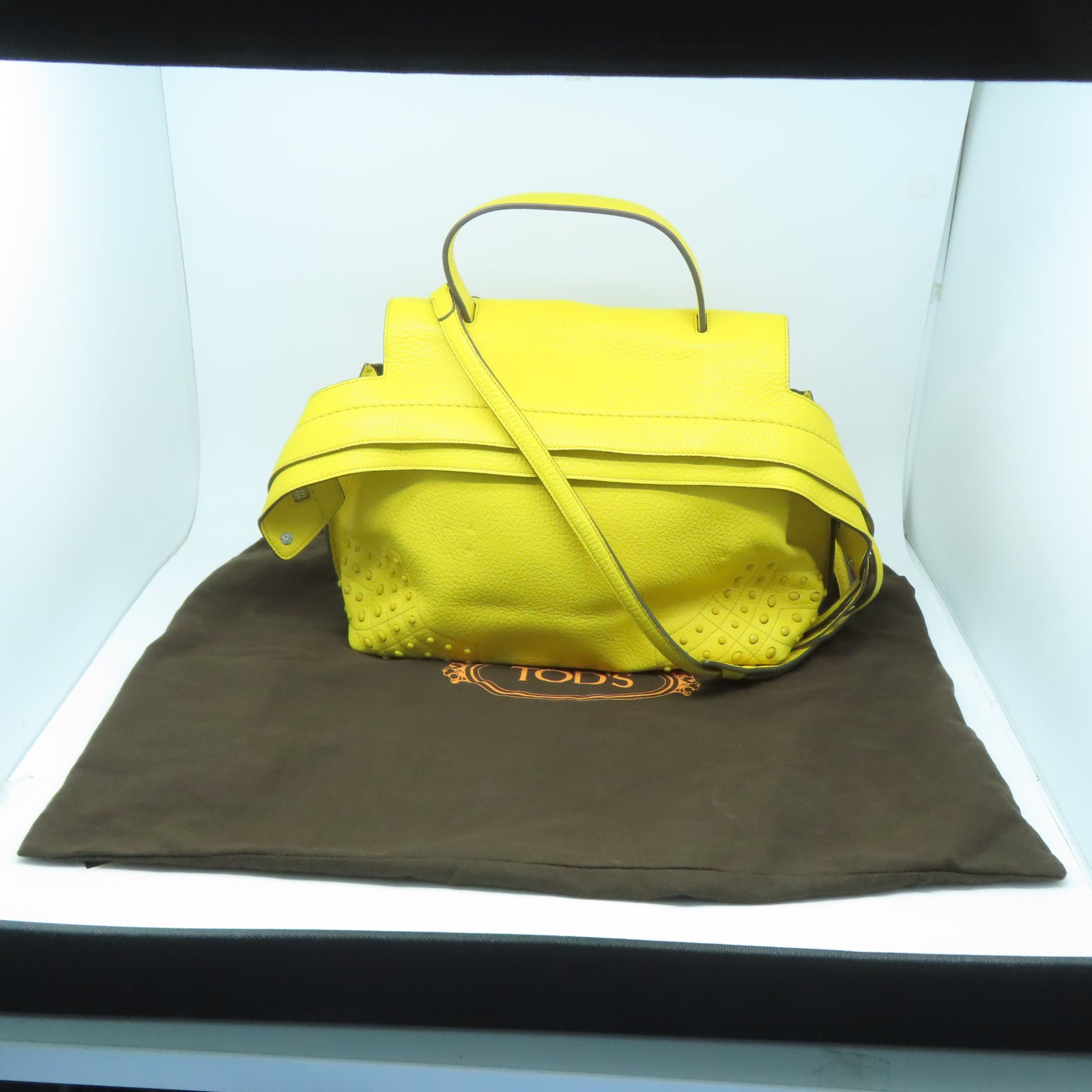 TOD’S 牛皮皮革2 Way Bag銀扣手挽肩背兩用袋黃色
