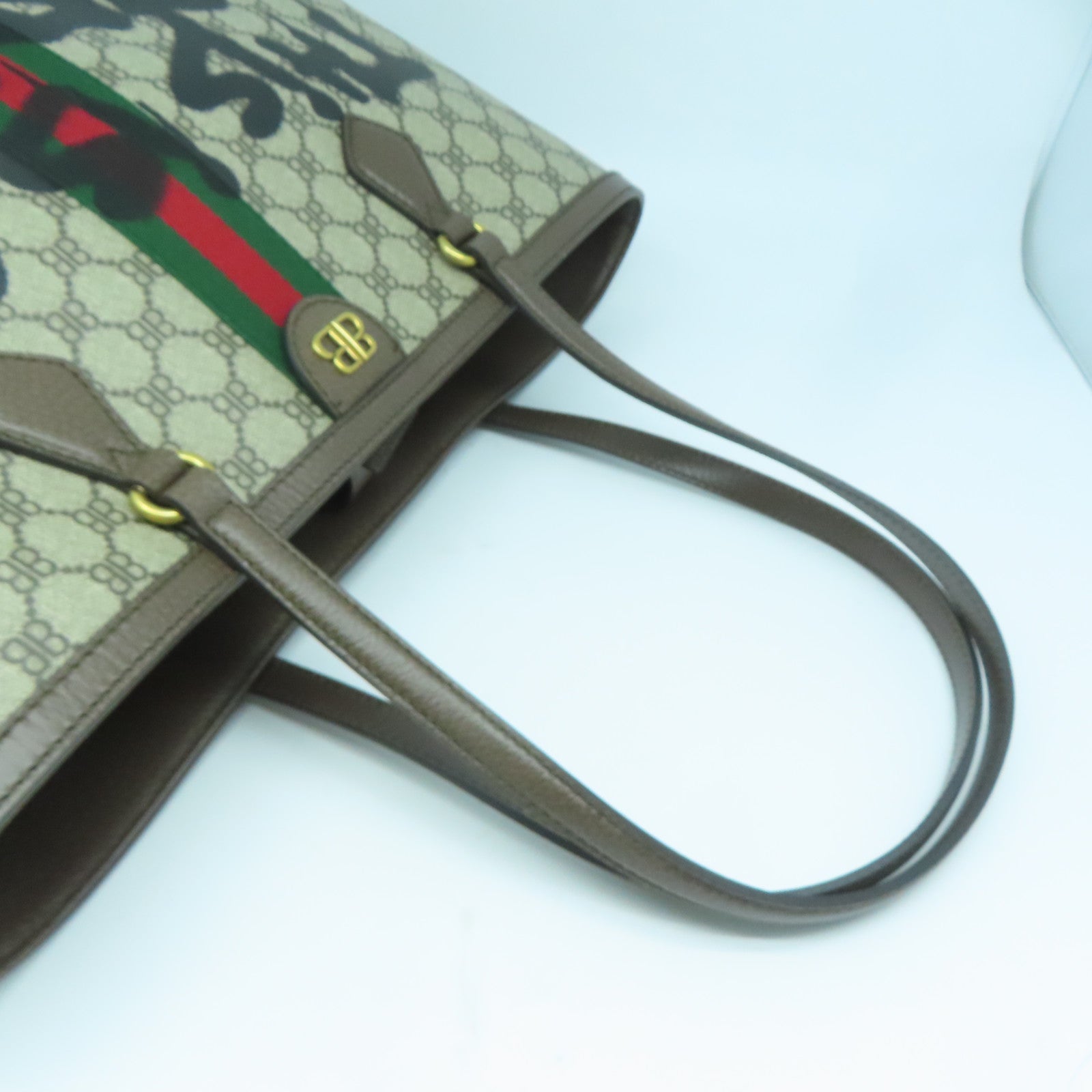 BALENCIAGA PVC塗層帆布Gucci/Balenciaga Graffiti Tote Bag金扣手挽袋啡色/黑色