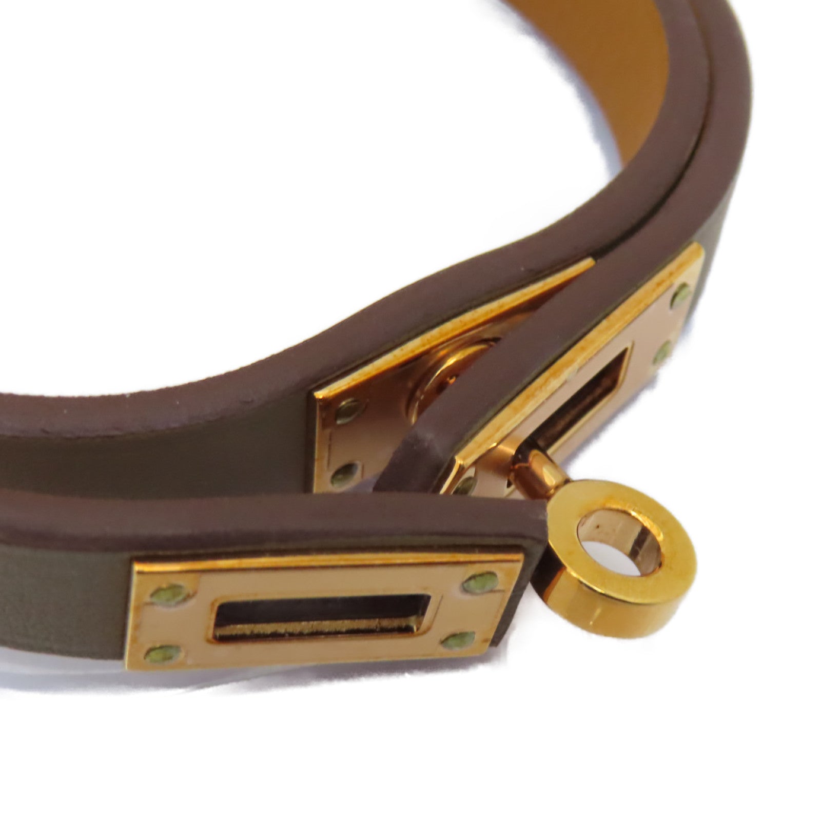 HERMES Swift皮革Mini Kelly Double Tour金扣手鏈Etain灰色