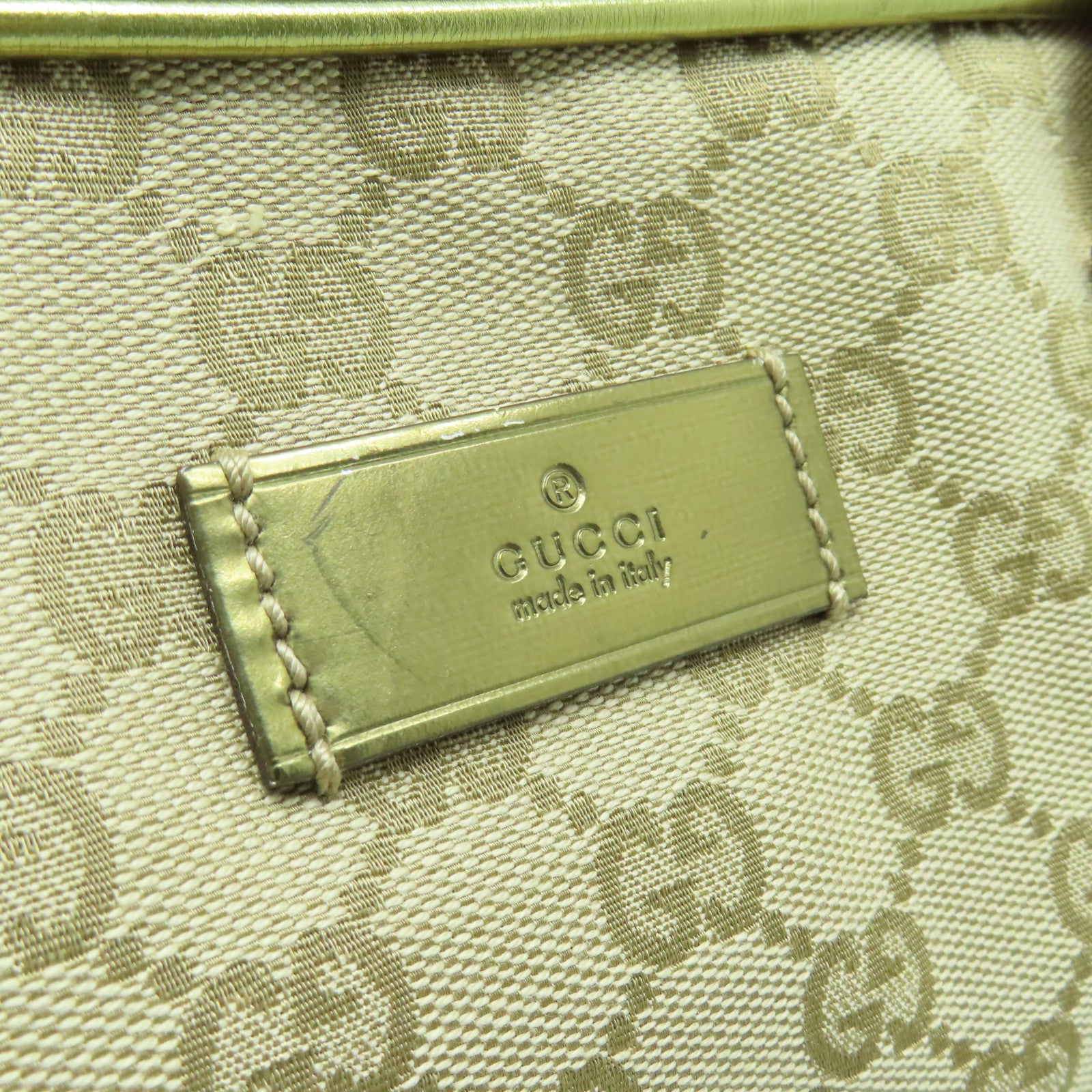 GUCCI 帆布Boston Bag金扣波士頓包淺褐色/金色