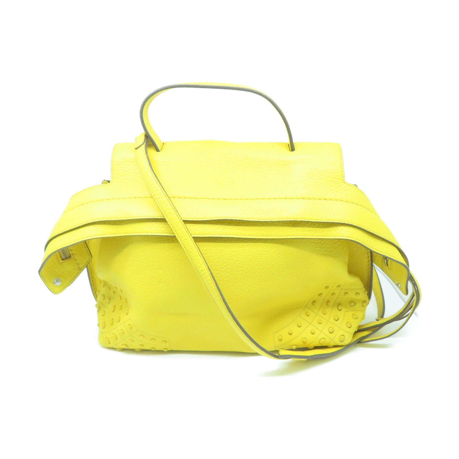 TOD’S 牛皮皮革2 Way Bag銀扣手挽肩背兩用袋黃色