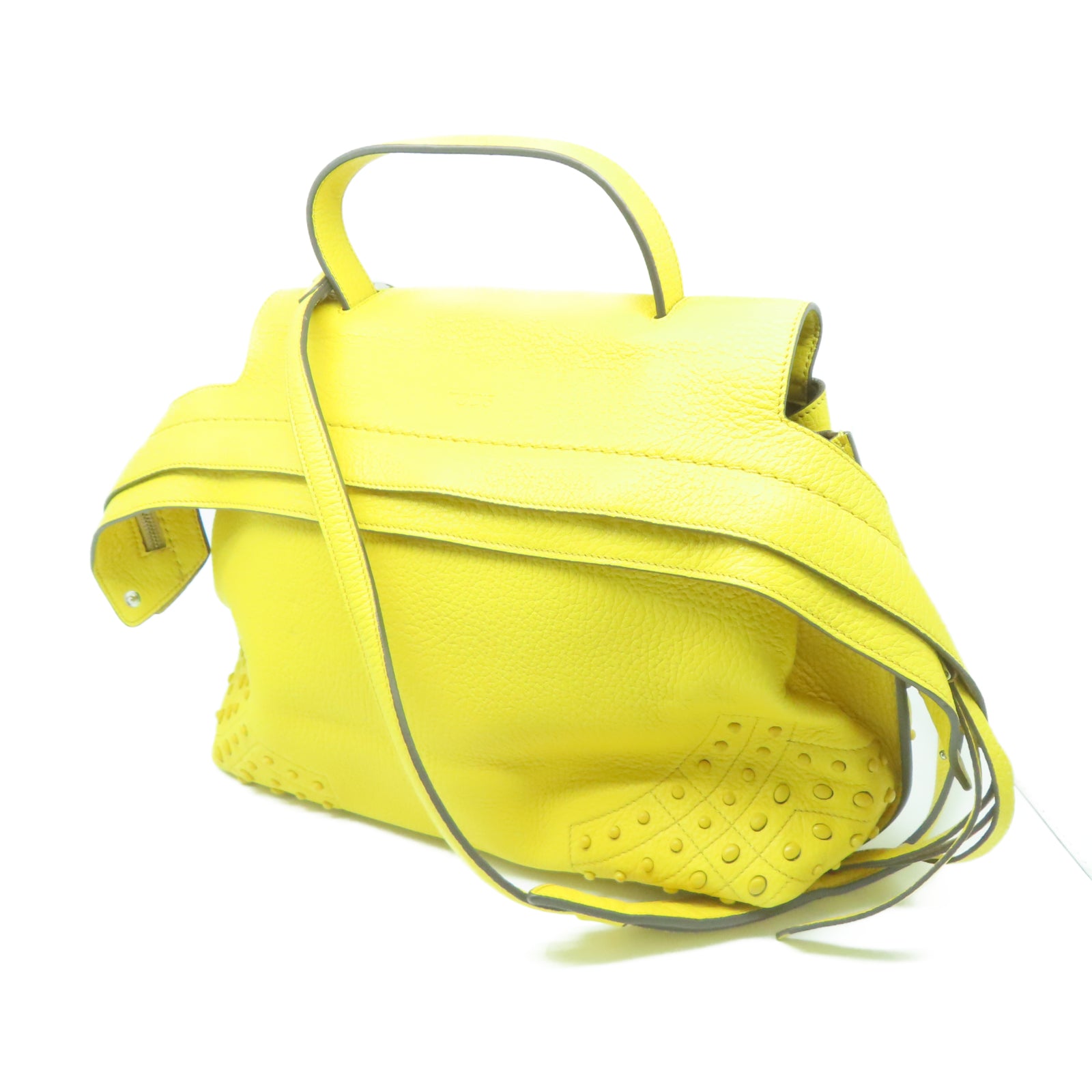 TOD’S 牛皮皮革2 Way Bag銀扣手挽肩背兩用袋黃色