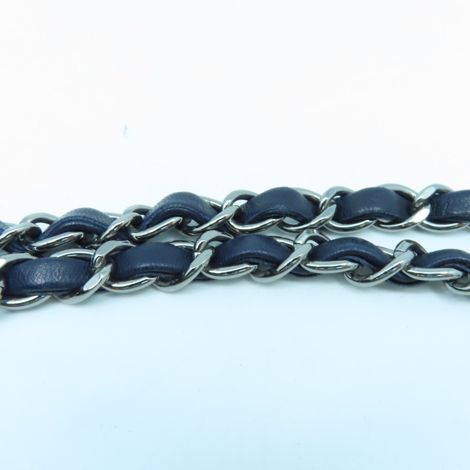 CHANEL Beaded Chain Shoulder Silver Buckle Chain Shoulder Bag Blue