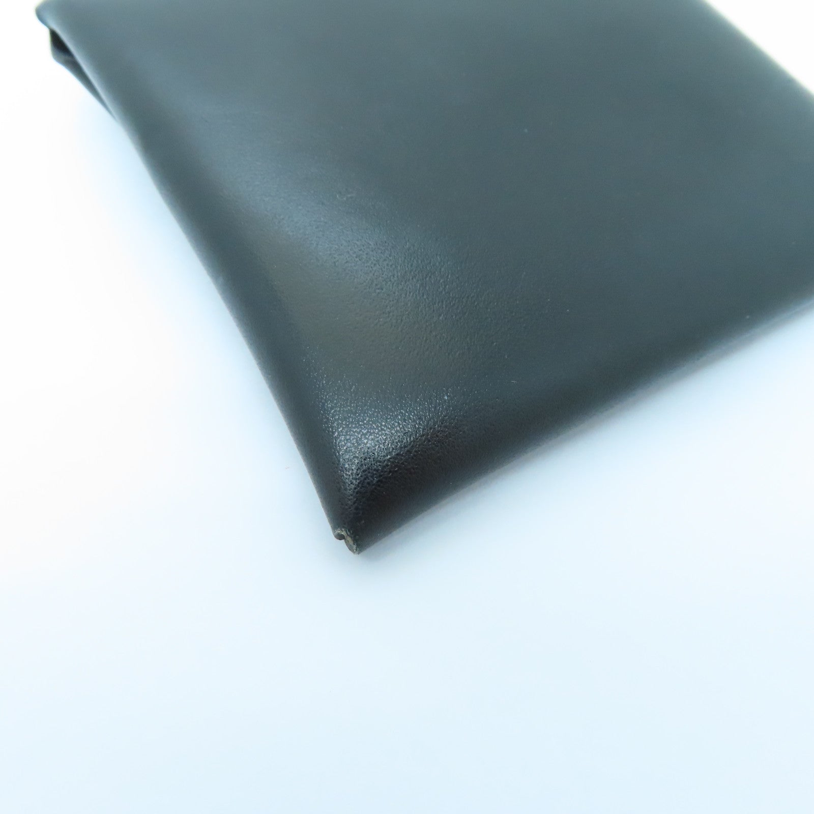 HERMES Box Calf皮革Calvi銀扣零錢包Noir黑色