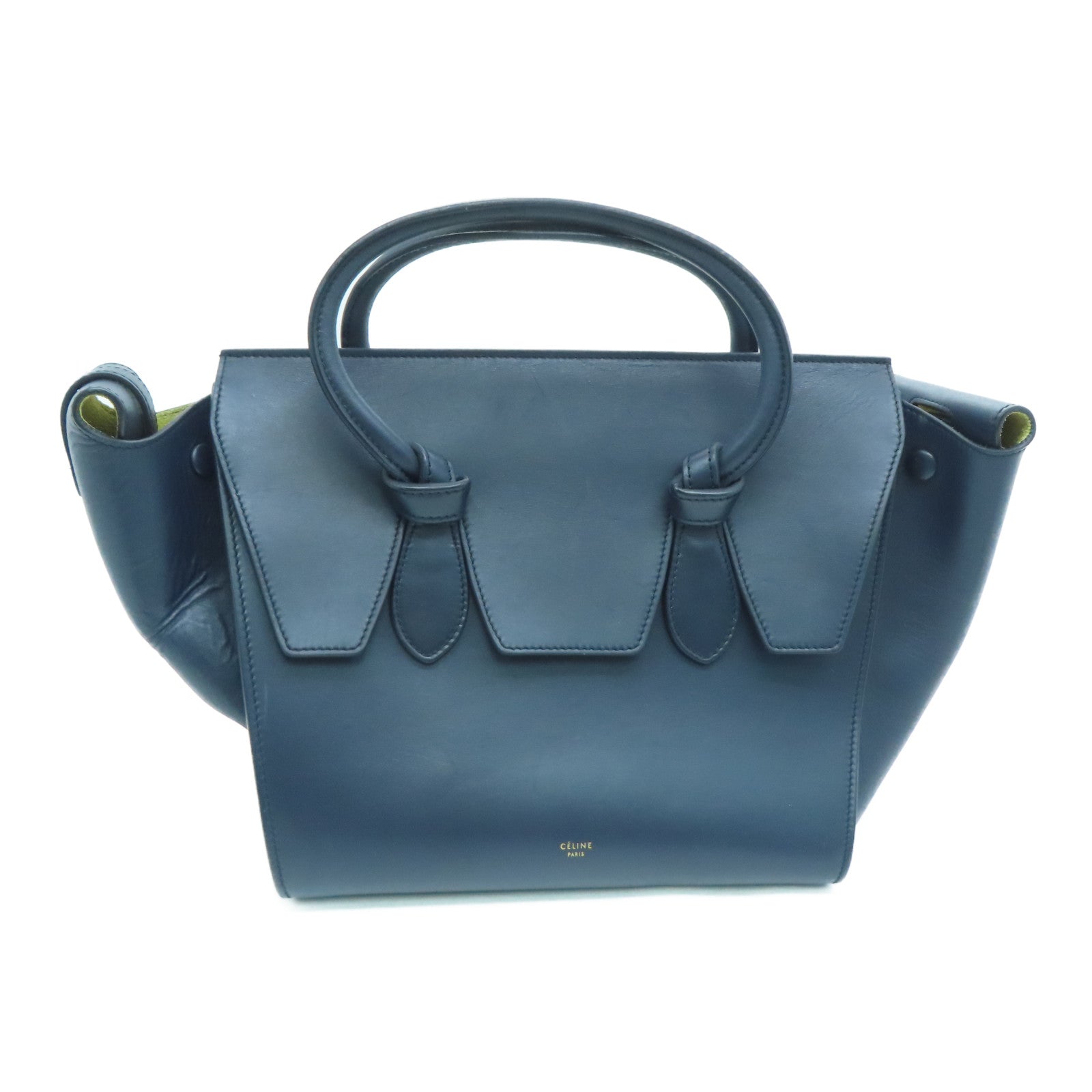 CELINE 牛皮皮革金扣肩背袋深藍色
