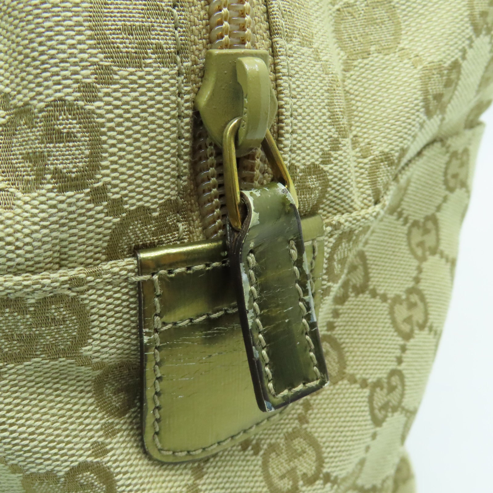 GUCCI 帆布Boston Bag金扣波士頓包淺褐色/金色