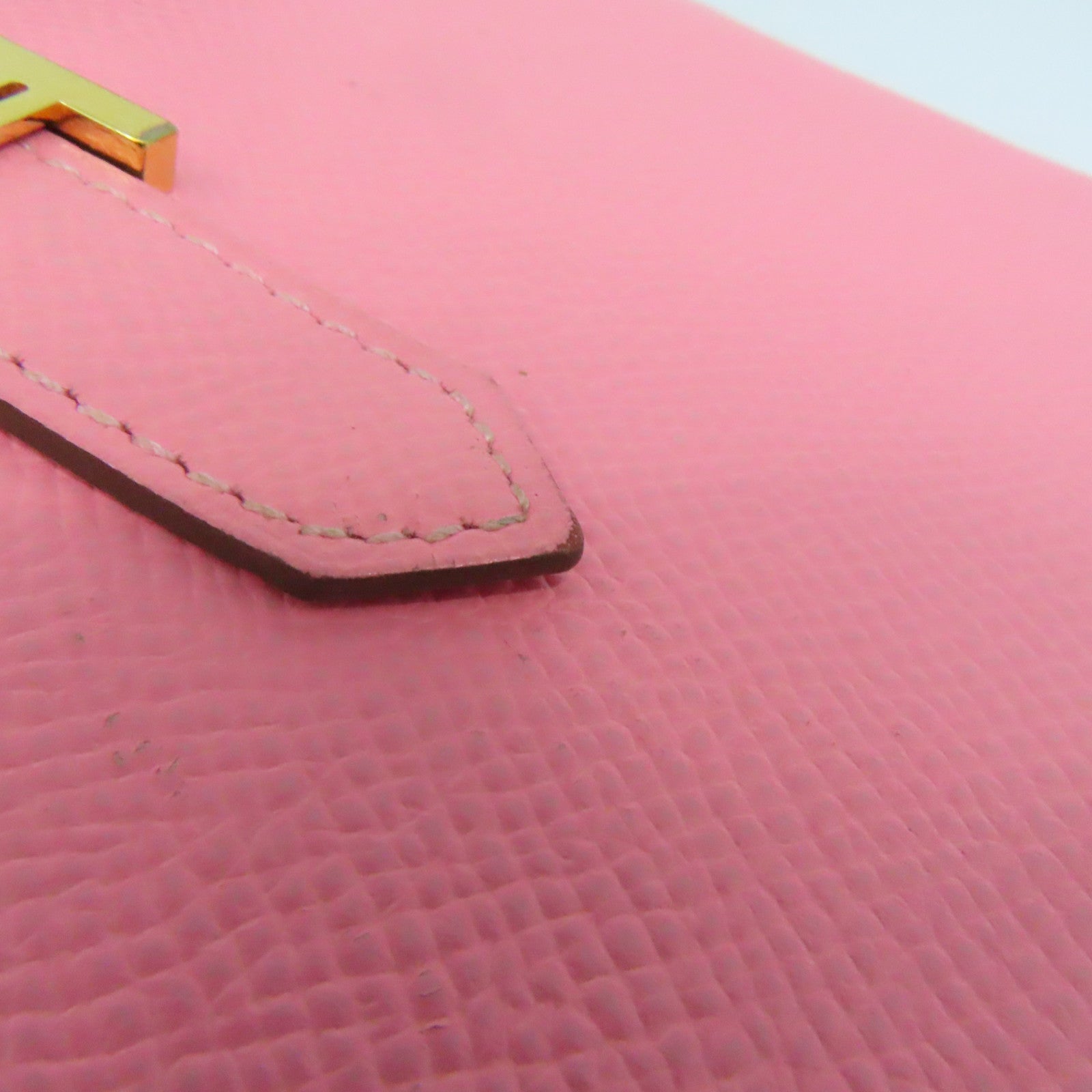 HERMES Epsom皮革Bearn金扣长钱包Pink粉红色