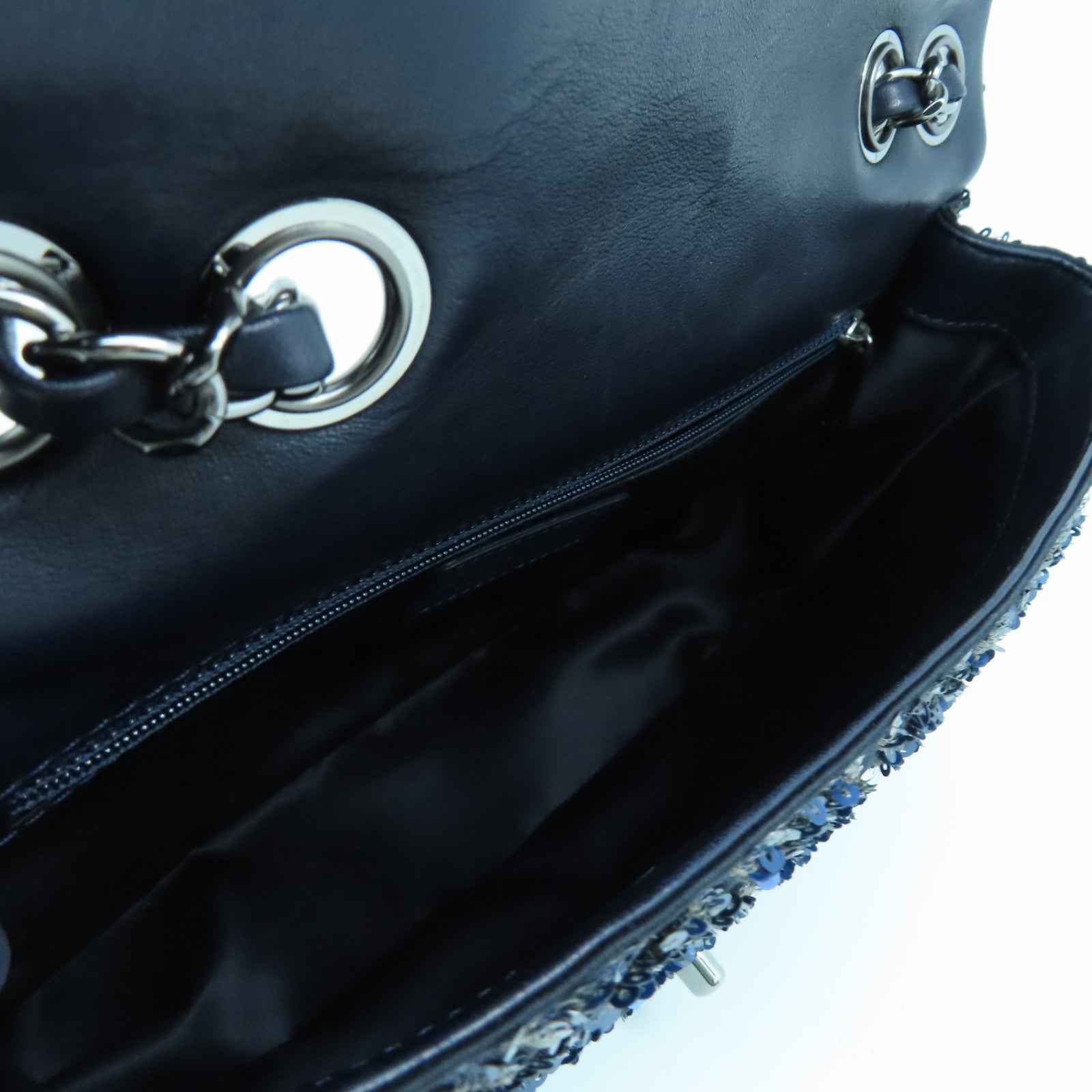 CHANEL Beaded Chain Shoulder Silver Buckle Chain Shoulder Bag Blue
