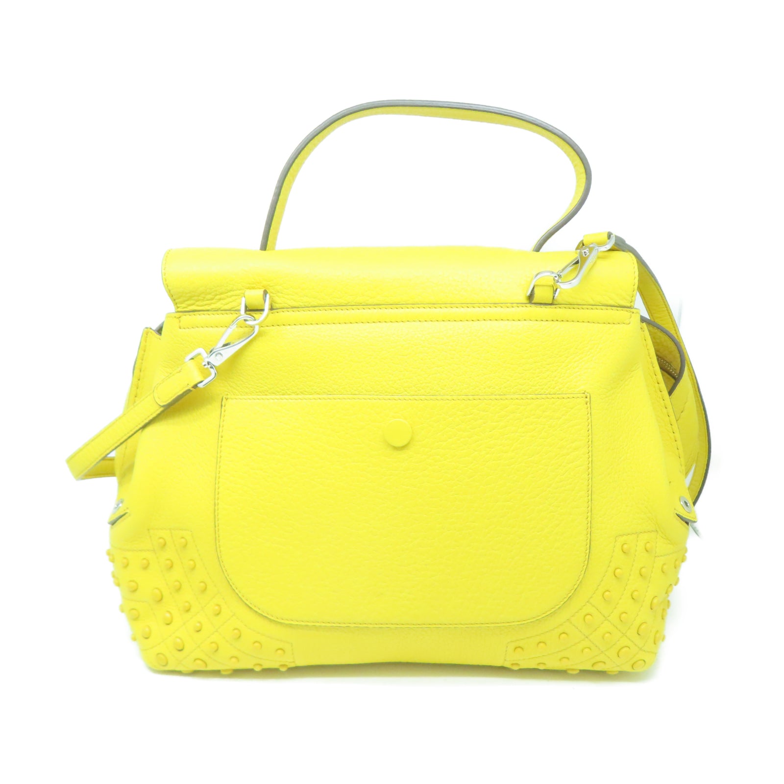 TOD’S 牛皮皮革2 Way Bag銀扣手挽肩背兩用袋黃色
