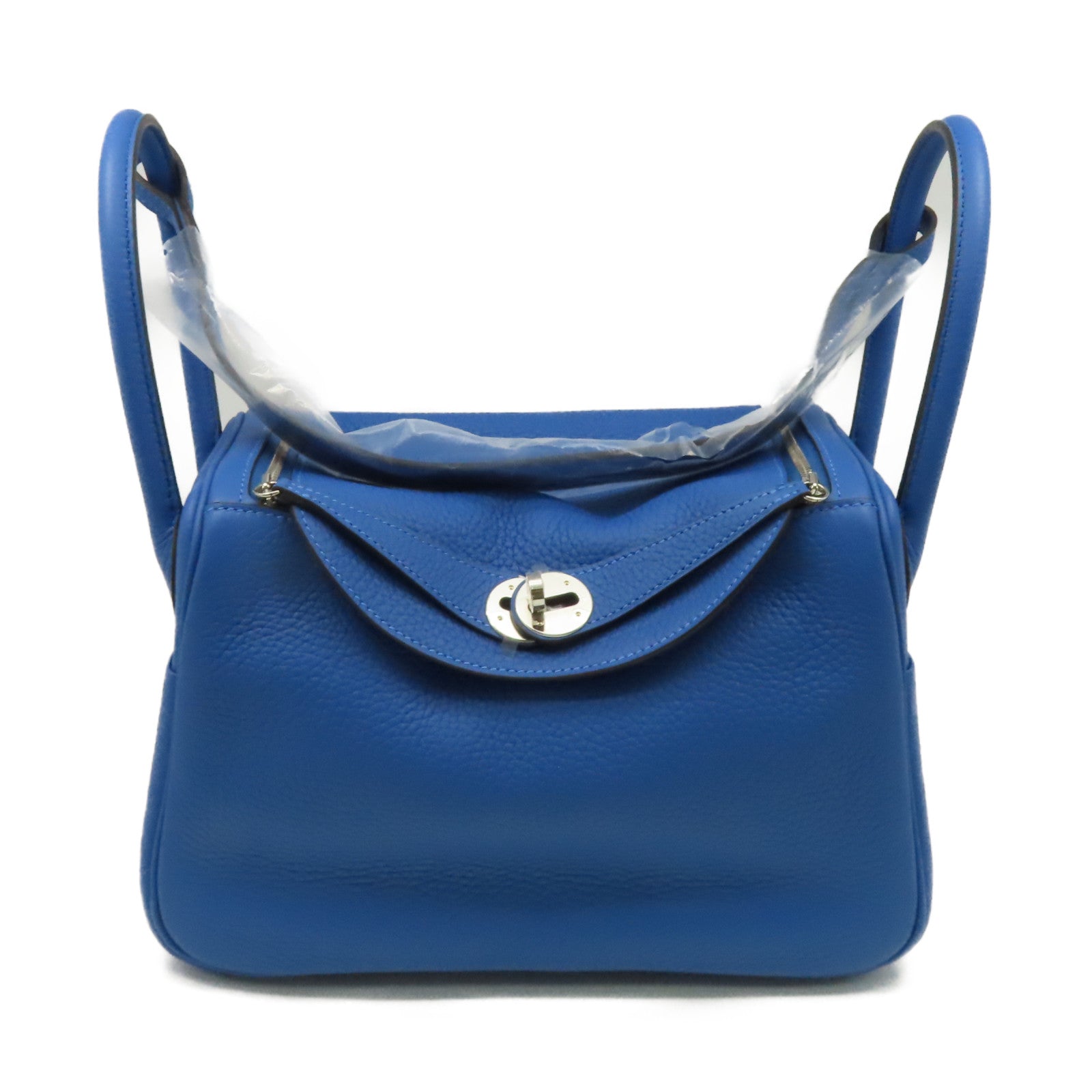 HERMES Clemence皮革Lindy 26 Shoulder Bag銀扣肩背袋Blue Royal/皇室藍色
