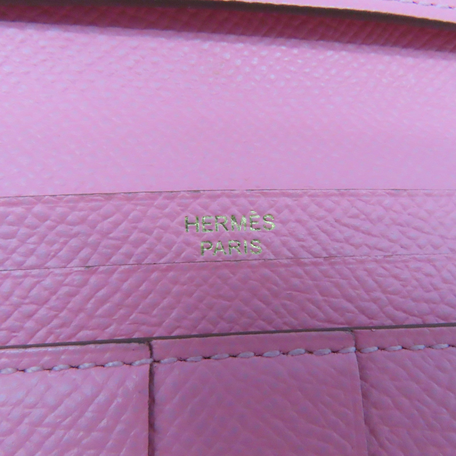 HERMES Epsom皮革Bearn金扣长钱包Pink粉红色