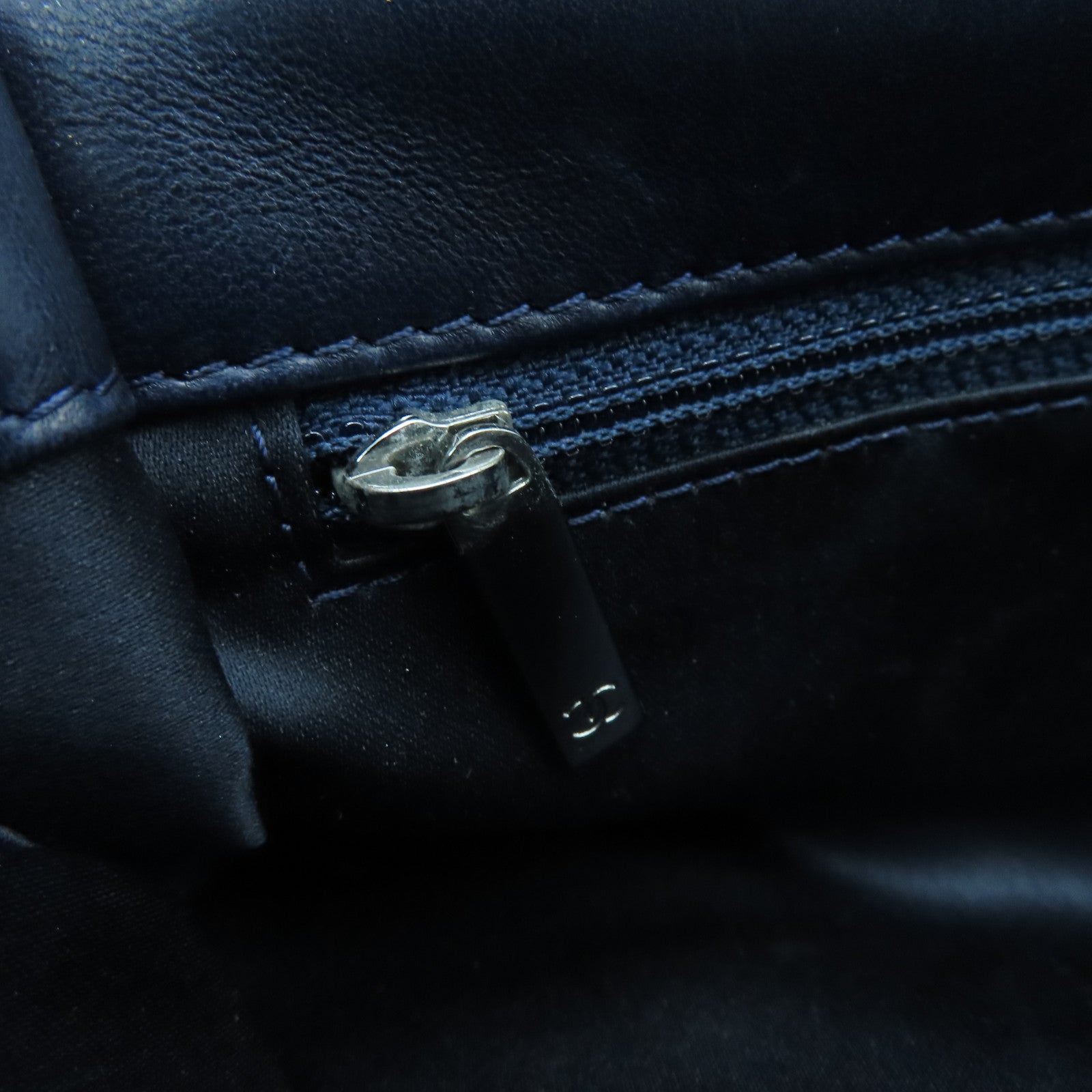 CHANEL Beaded Chain Shoulder Silver Buckle Chain Shoulder Bag Blue