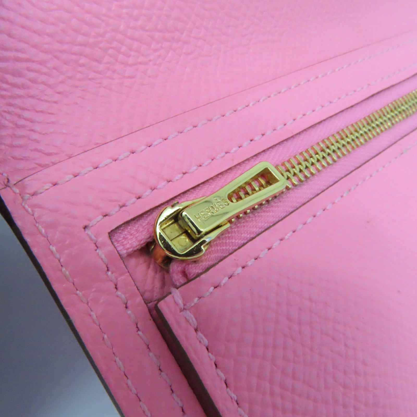 HERMES Epsom皮革Bearn金扣长钱包Pink粉红色