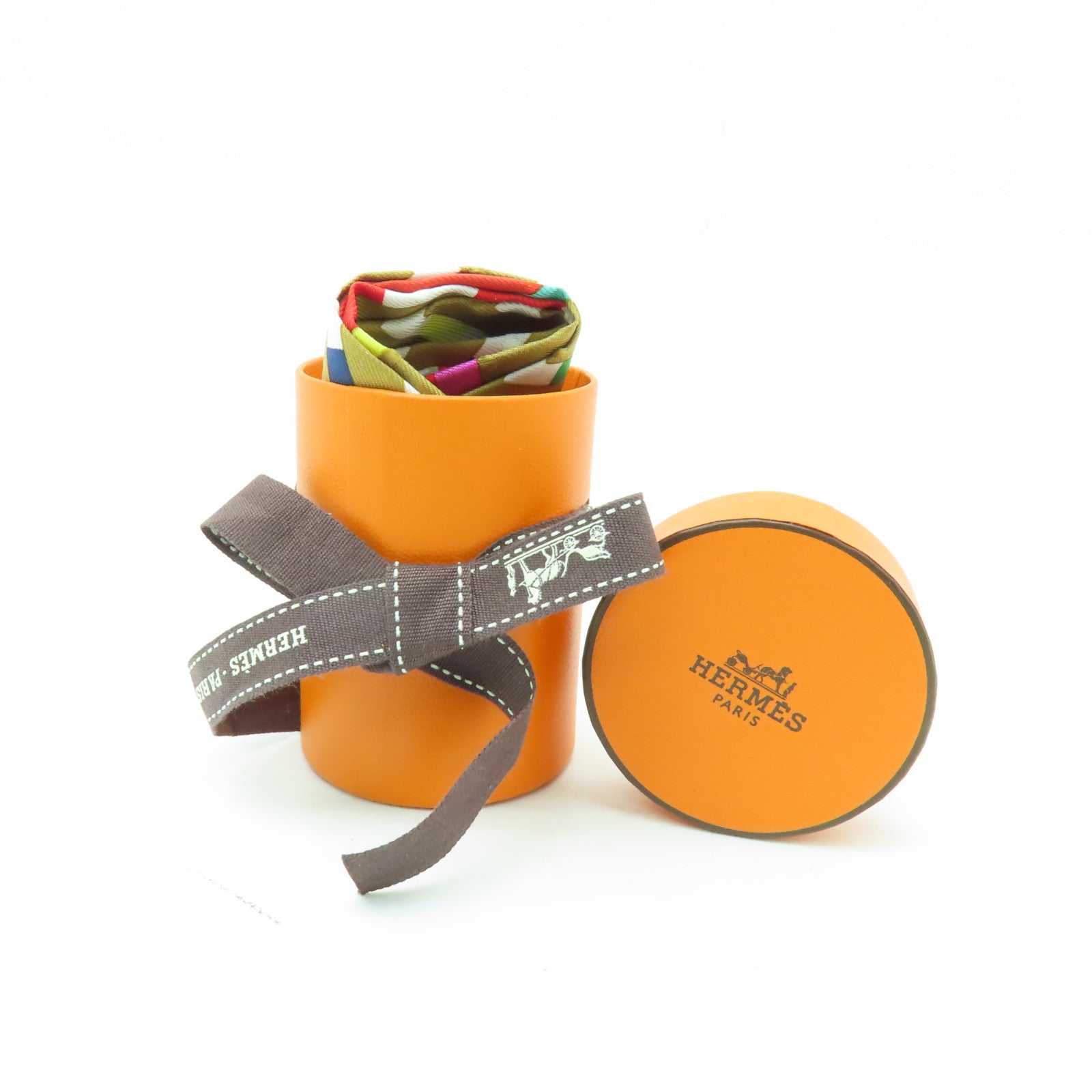 HERMES 絲質Twilly絲巾棕色/彩色