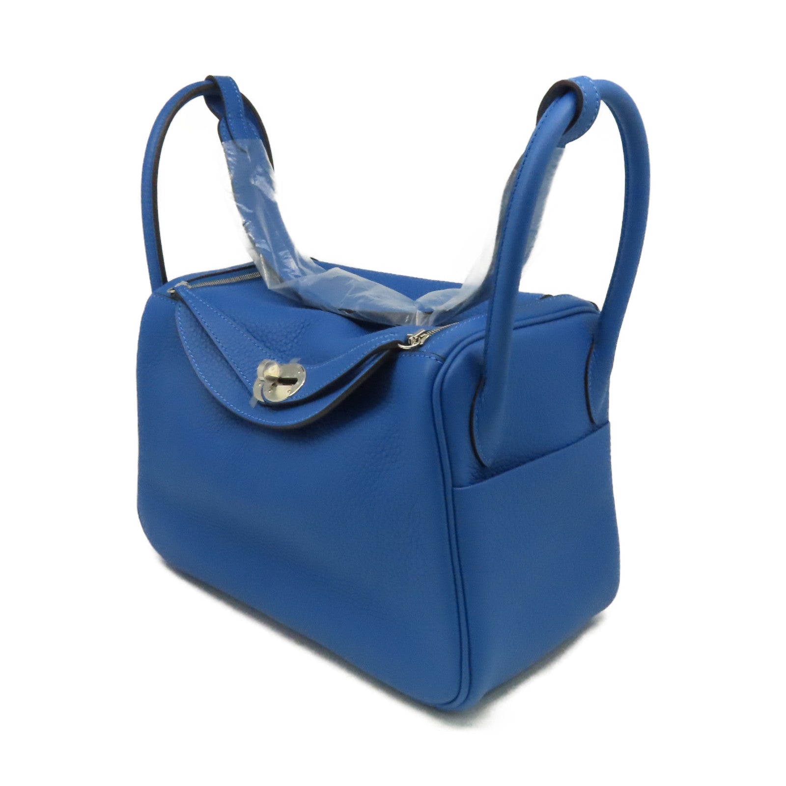 HERMES Clemence皮革Lindy 26 Shoulder Bag銀扣肩背袋Blue Royal/皇室藍色