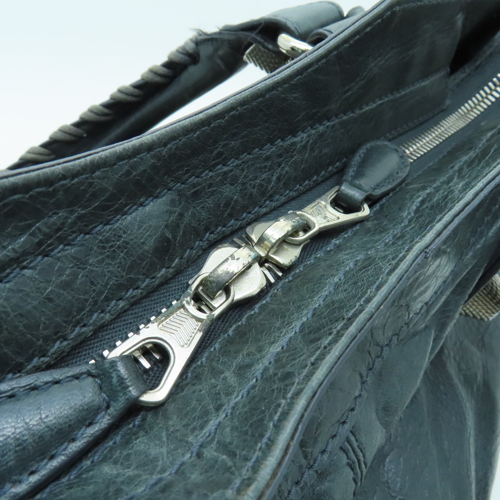 BALENCIAGA 牛皮皮革Giant Part Time銀扣手挽肩背兩用袋灰色