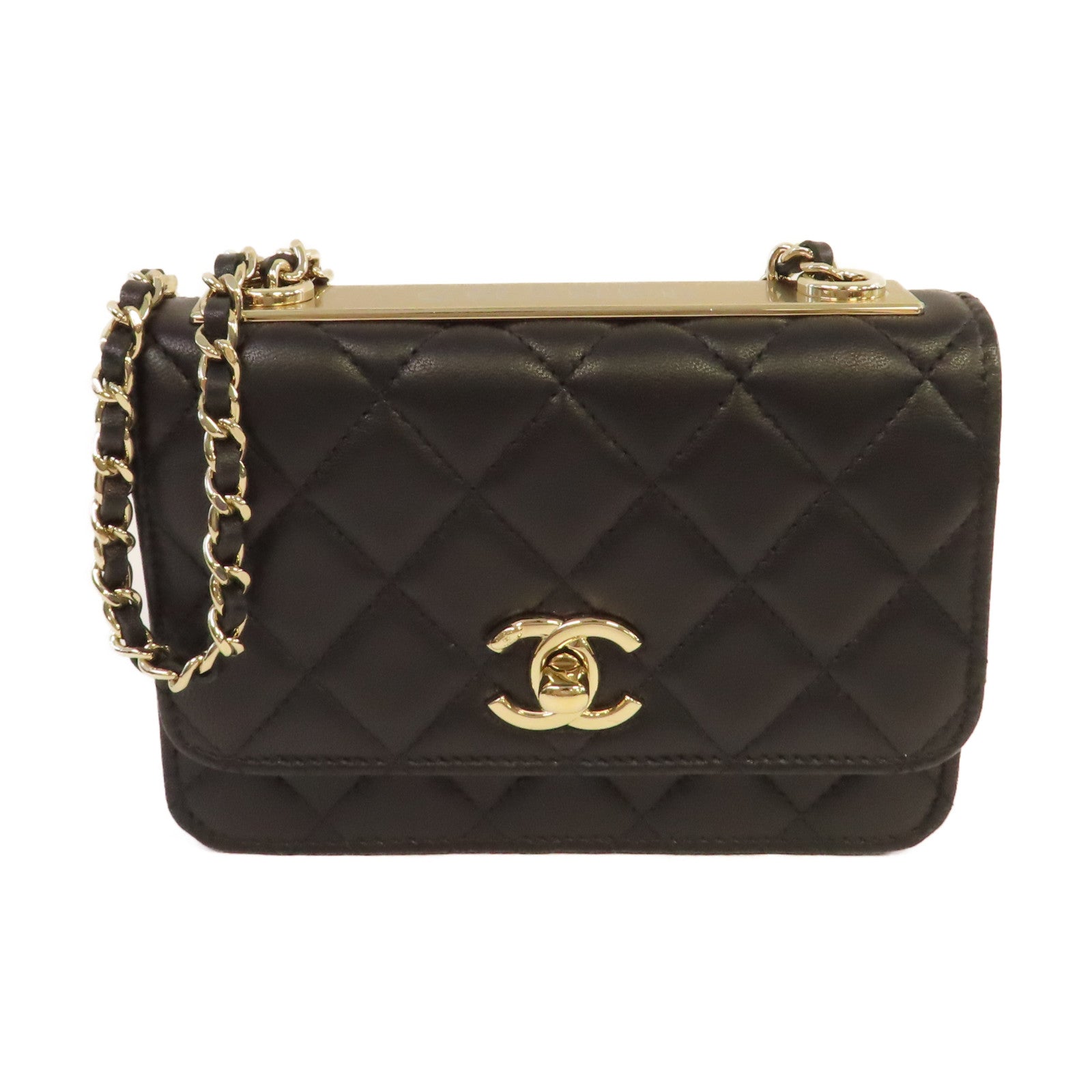 CHANEL 菱格羊皮皮革Trendy WOC Chain Shoulder Bag金扣鏈帶肩背袋黑色
