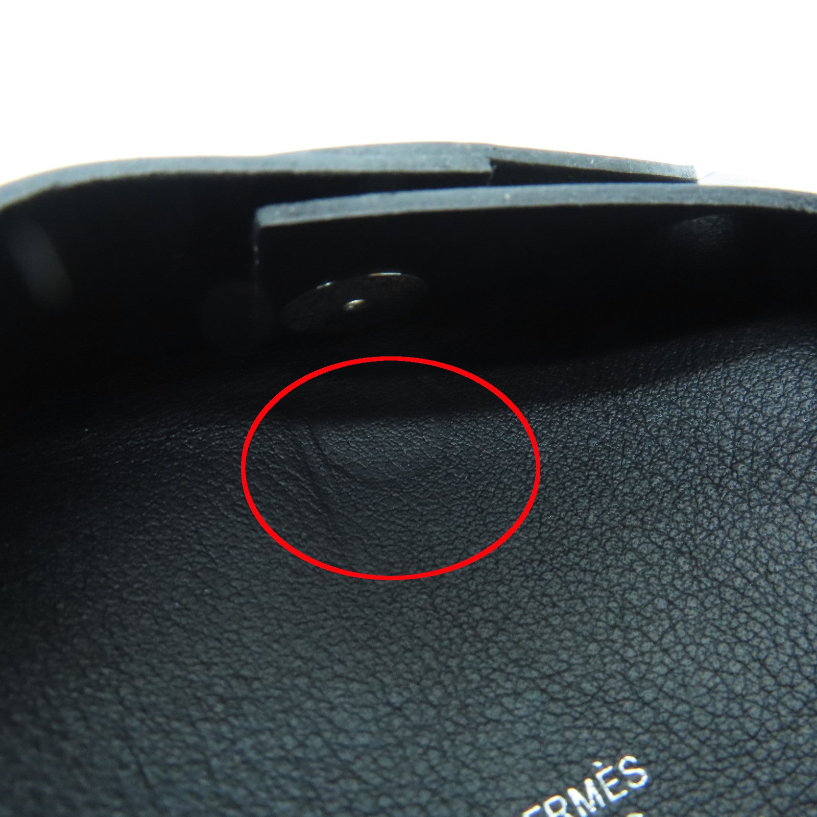 HERMES Box Calf皮革Calvi銀扣零錢包Noir黑色