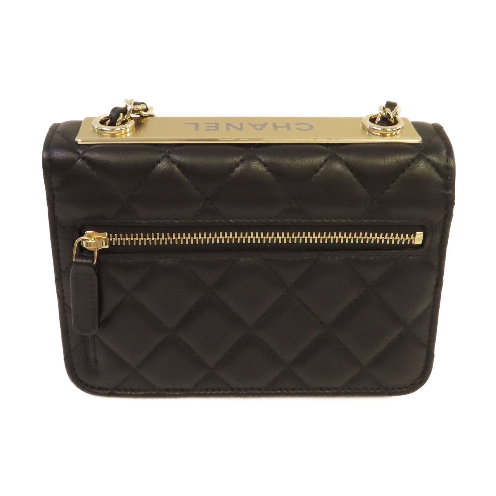 CHANEL 菱格羊皮皮革Trendy WOC Chain Shoulder Bag金扣鏈帶肩背袋黑色