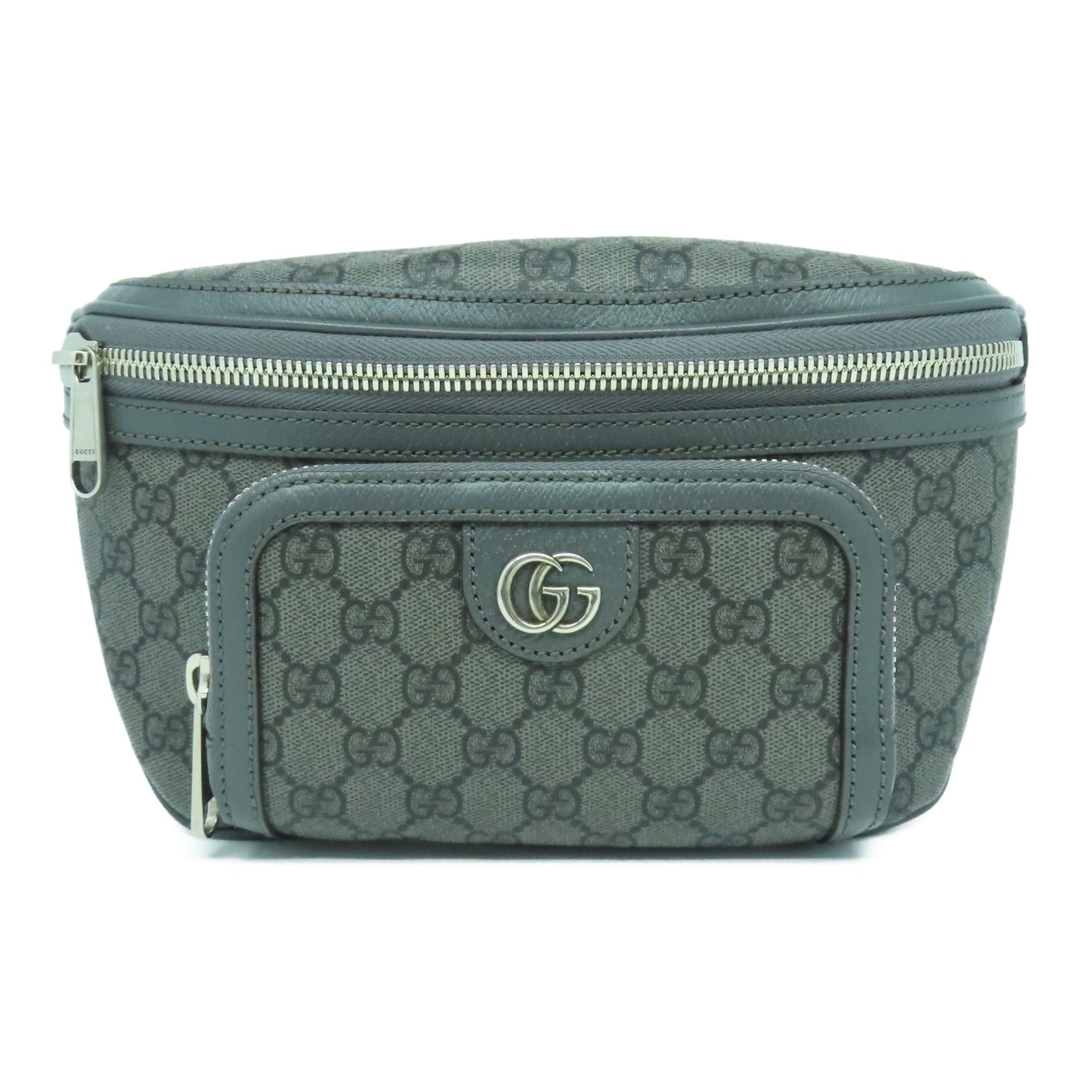 GUCCI 塗層帆布Shoulder Bag銀扣肩背袋灰色