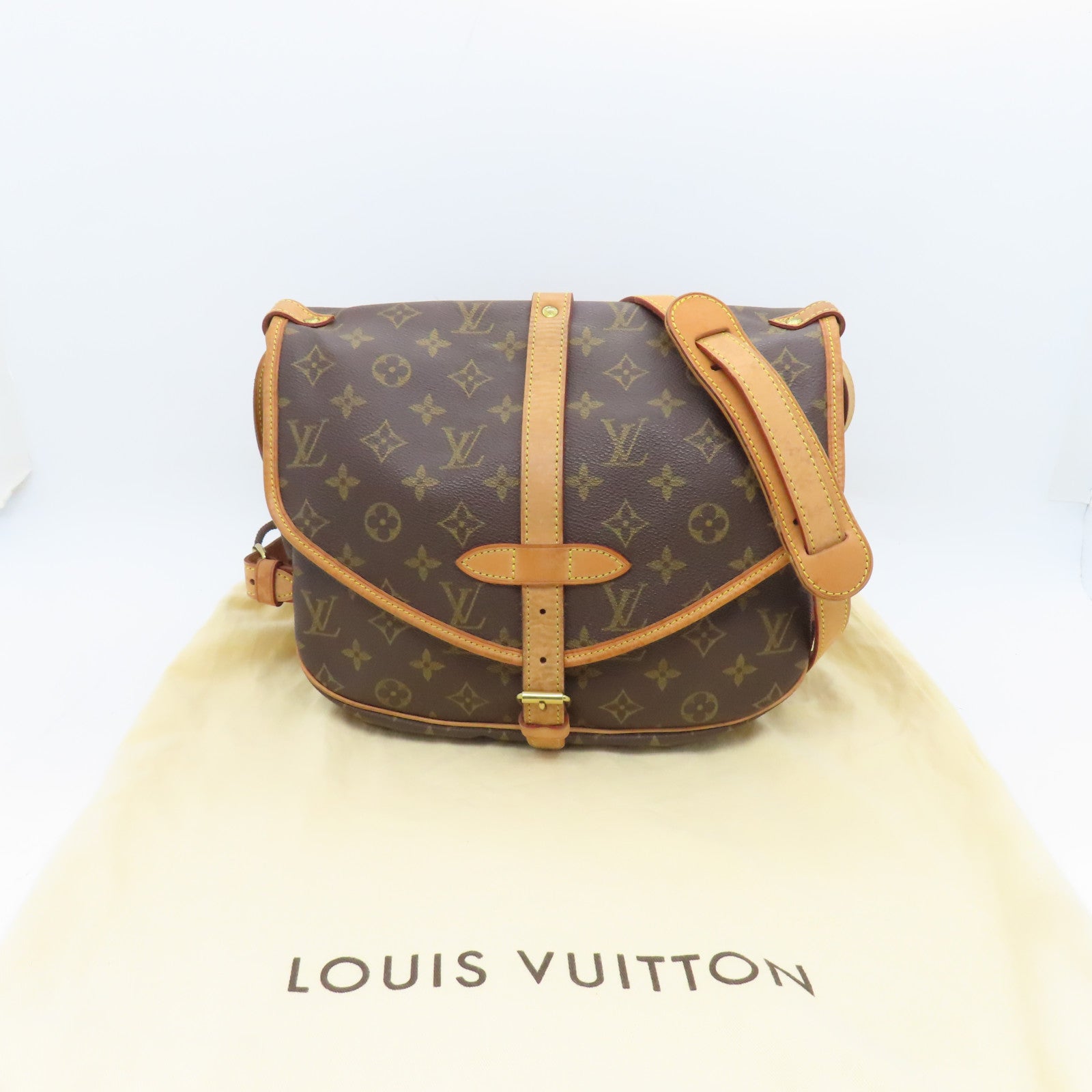 LOUIS VUITTON Monogram Saumur 30金扣肩背袋棕色