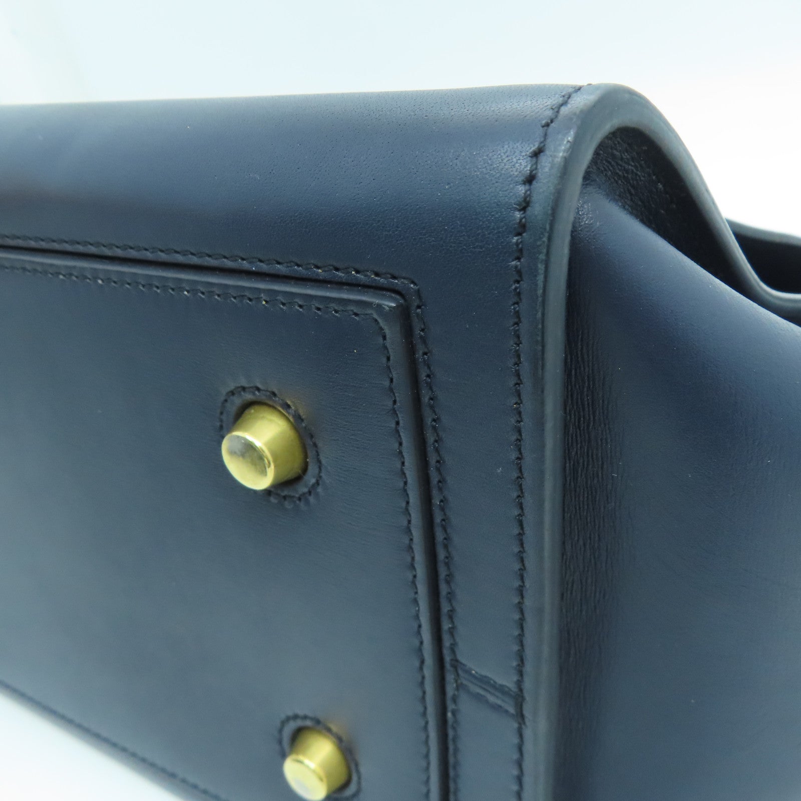 CELINE 牛皮皮革金扣肩背袋深藍色