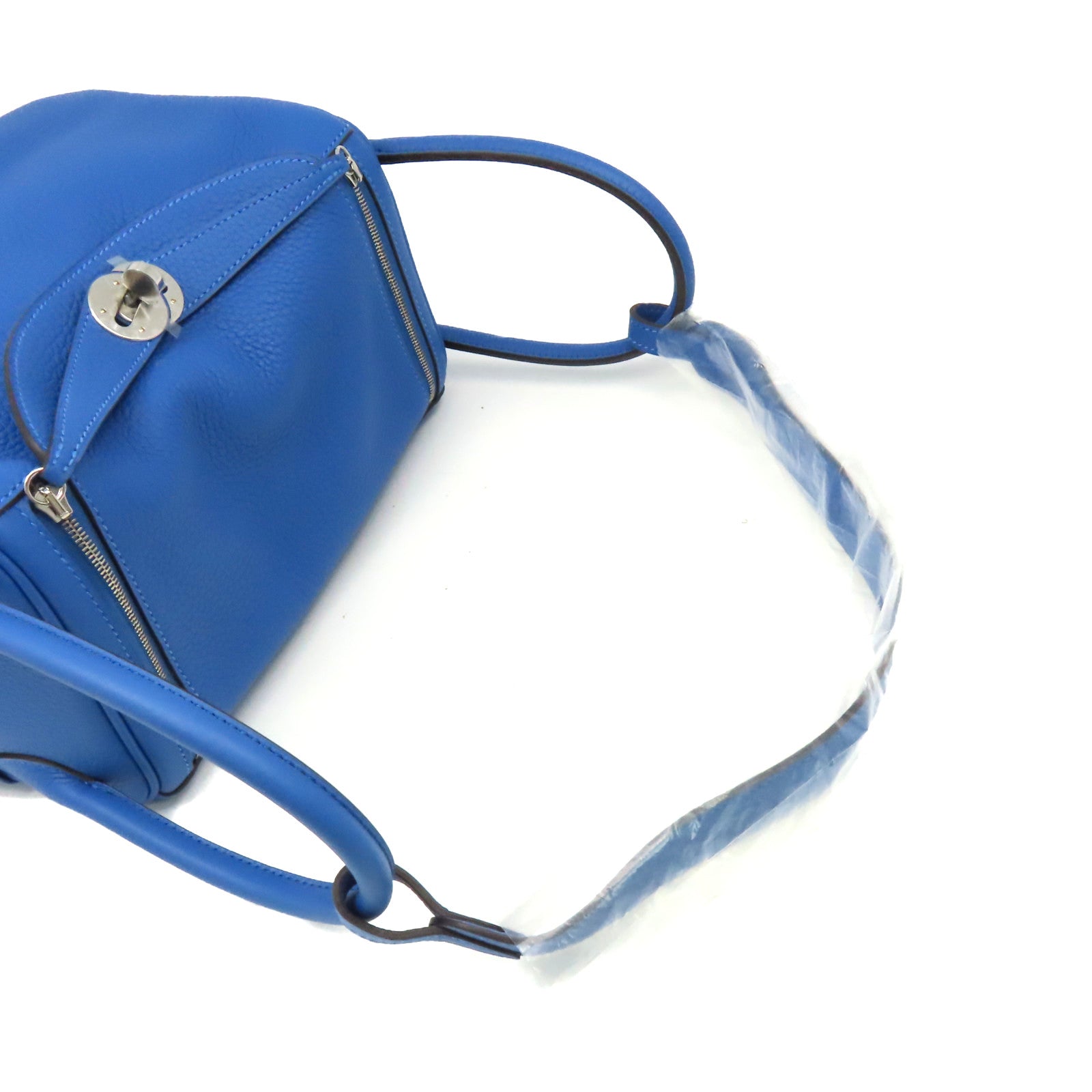 HERMES Clemence皮革Lindy 26 Shoulder Bag銀扣肩背袋Blue Royal/皇室藍色
