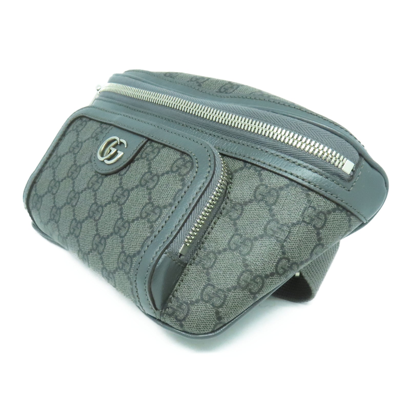 GUCCI 塗層帆布Shoulder Bag銀扣肩背袋灰色