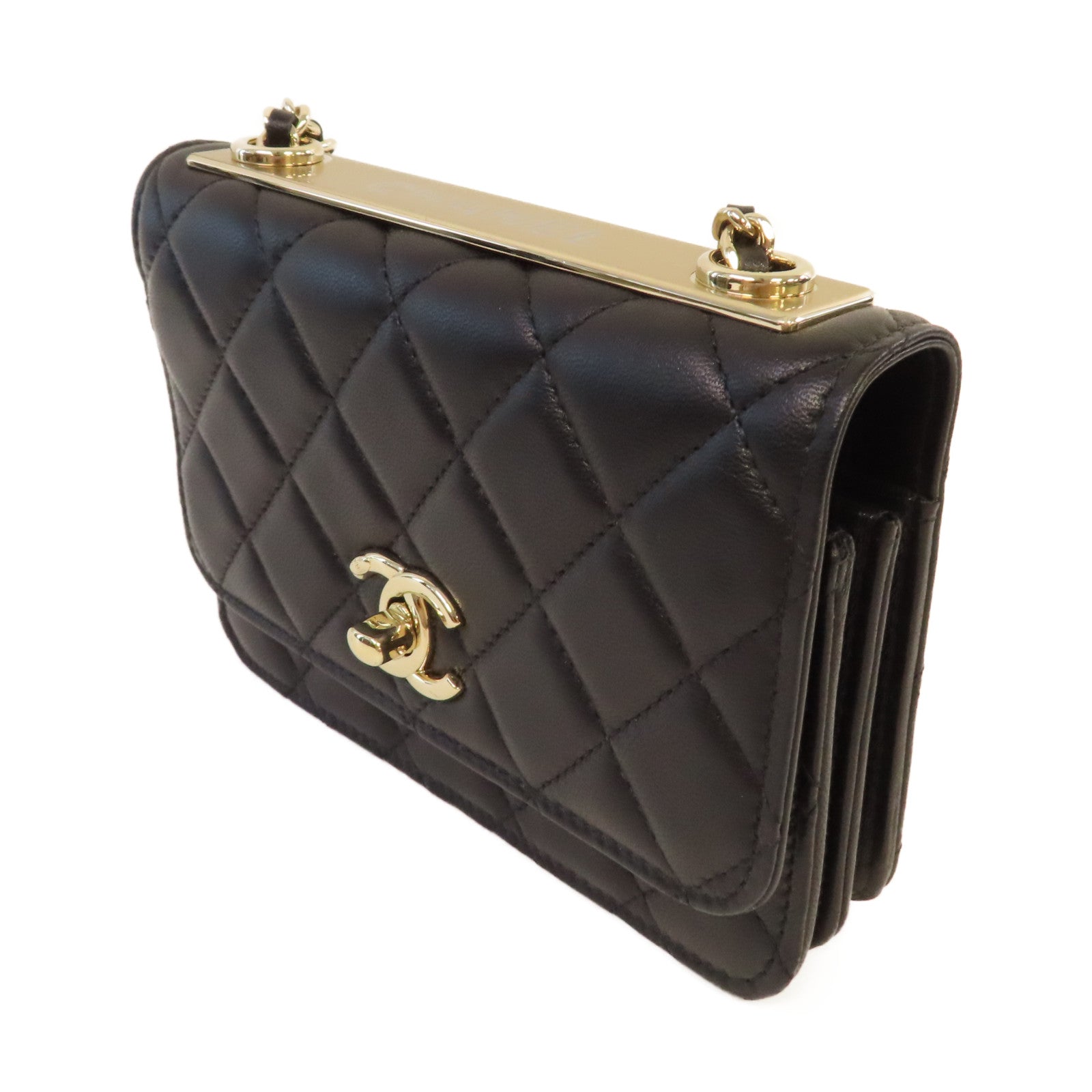 CHANEL 菱格羊皮皮革Trendy WOC Chain Shoulder Bag金扣鏈帶肩背袋黑色