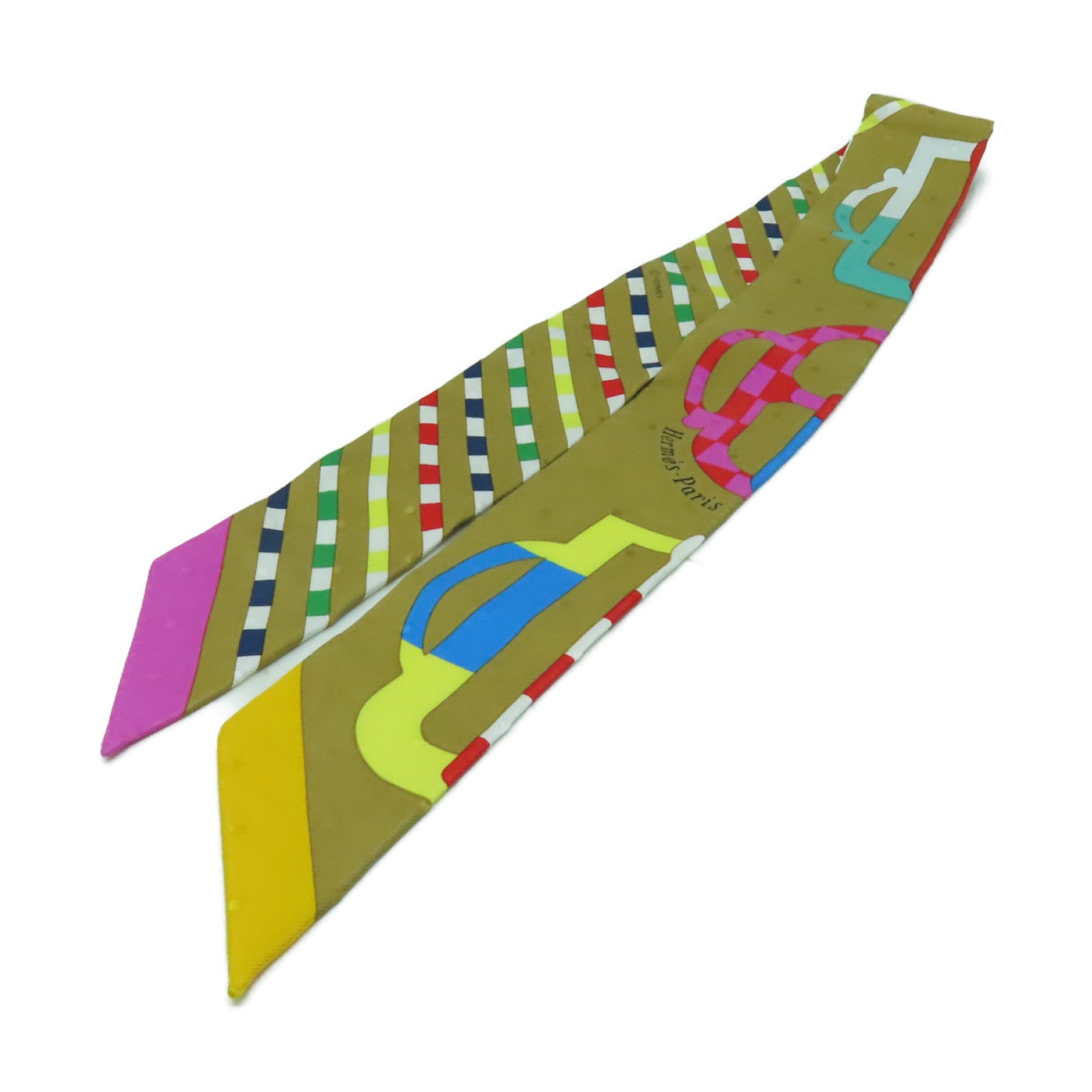 HERMES 絲質Twilly絲巾棕色/彩色