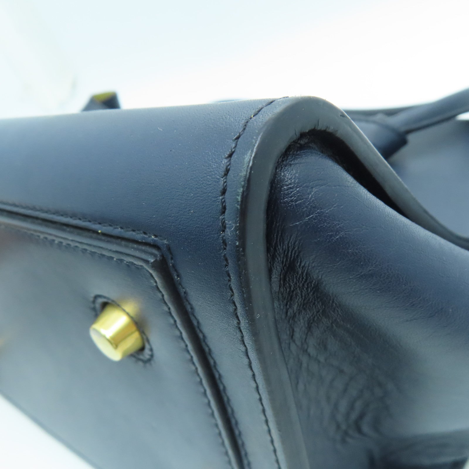 CELINE 牛皮皮革金扣肩背袋深藍色