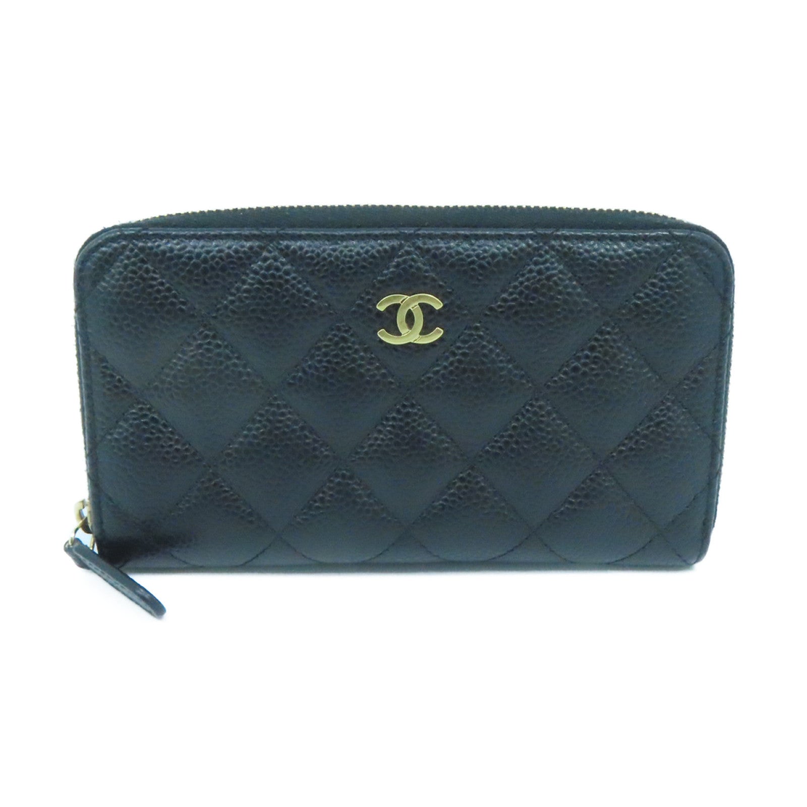 CHANEL Caviar皮革Wallet金扣钱包黑色