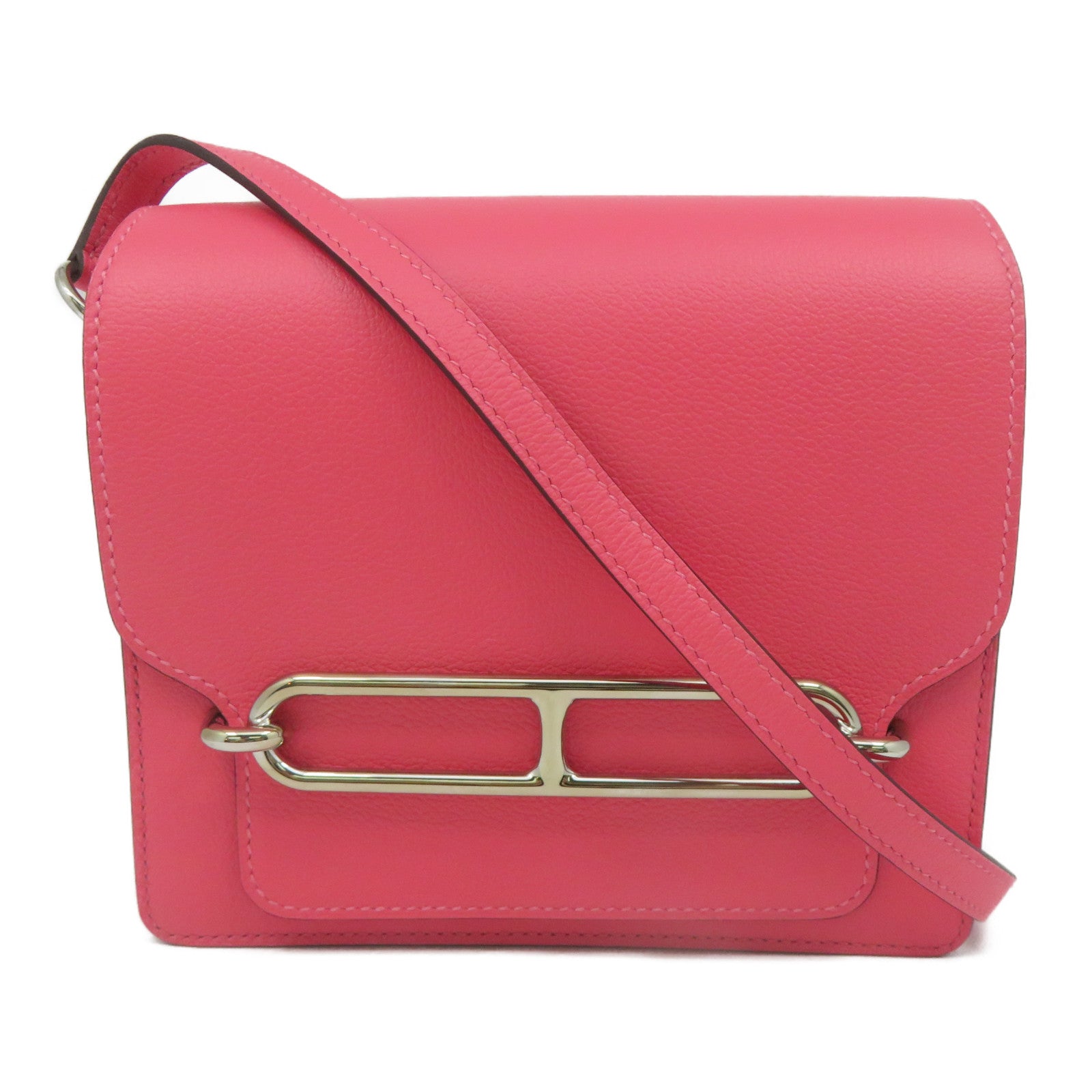 HERMES Evercolor皮革Mini Roulis银扣链带肩背袋Rose Azalee