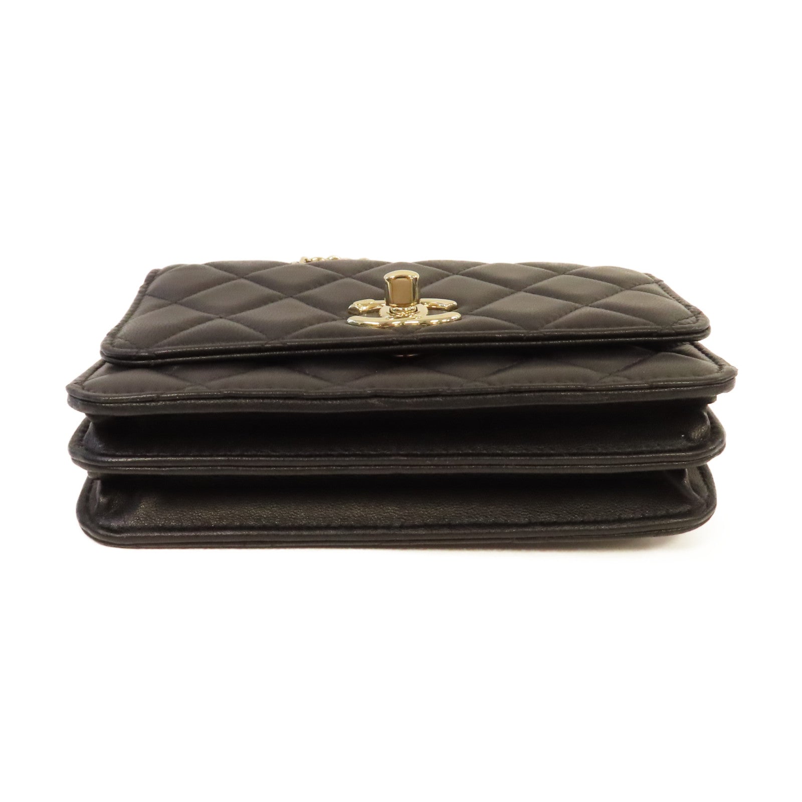 CHANEL 菱格羊皮皮革Trendy WOC Chain Shoulder Bag金扣鏈帶肩背袋黑色